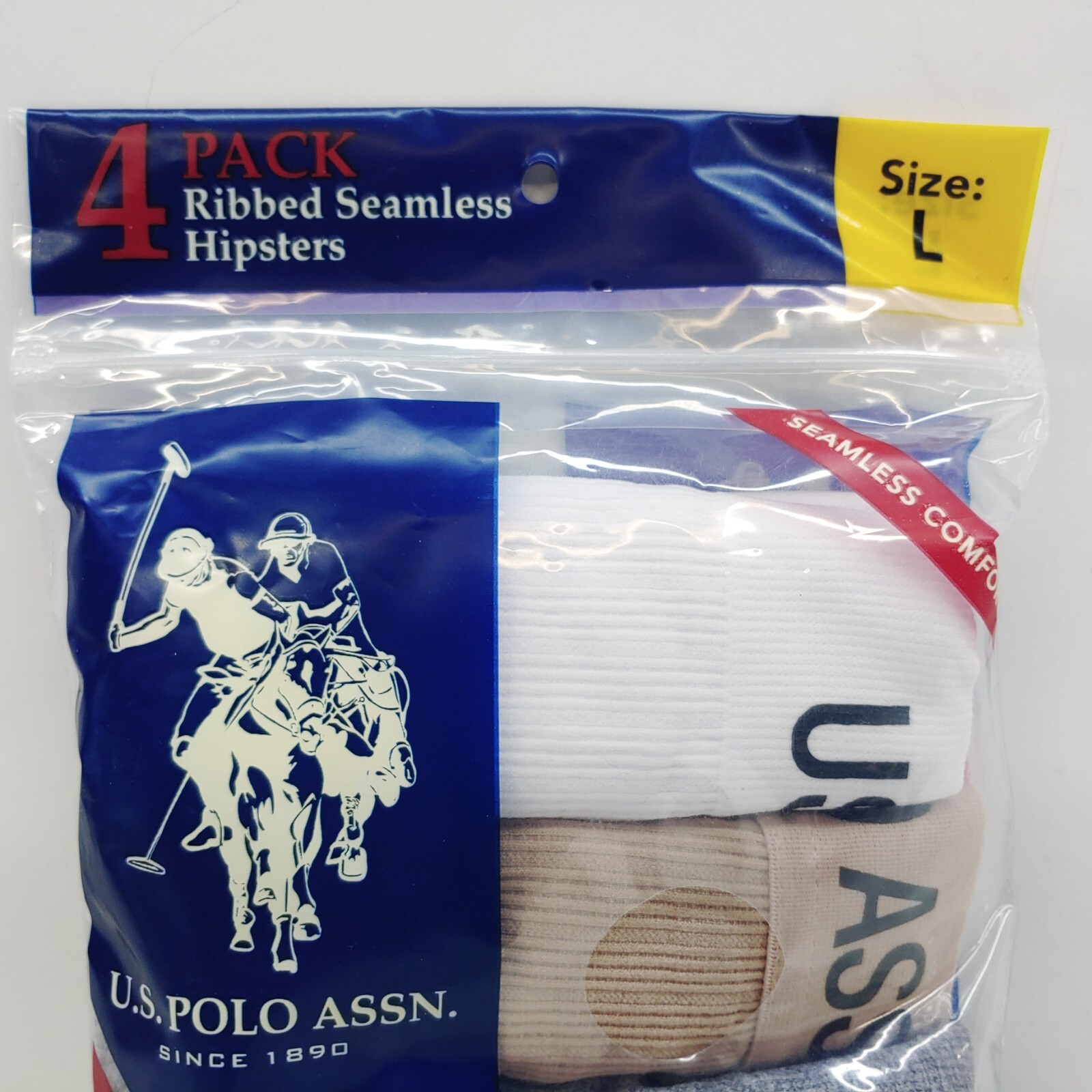 U.S. Polo Assn. 4 Pack Ribbed Seamless Hipsters Size L White Tan Gray Black