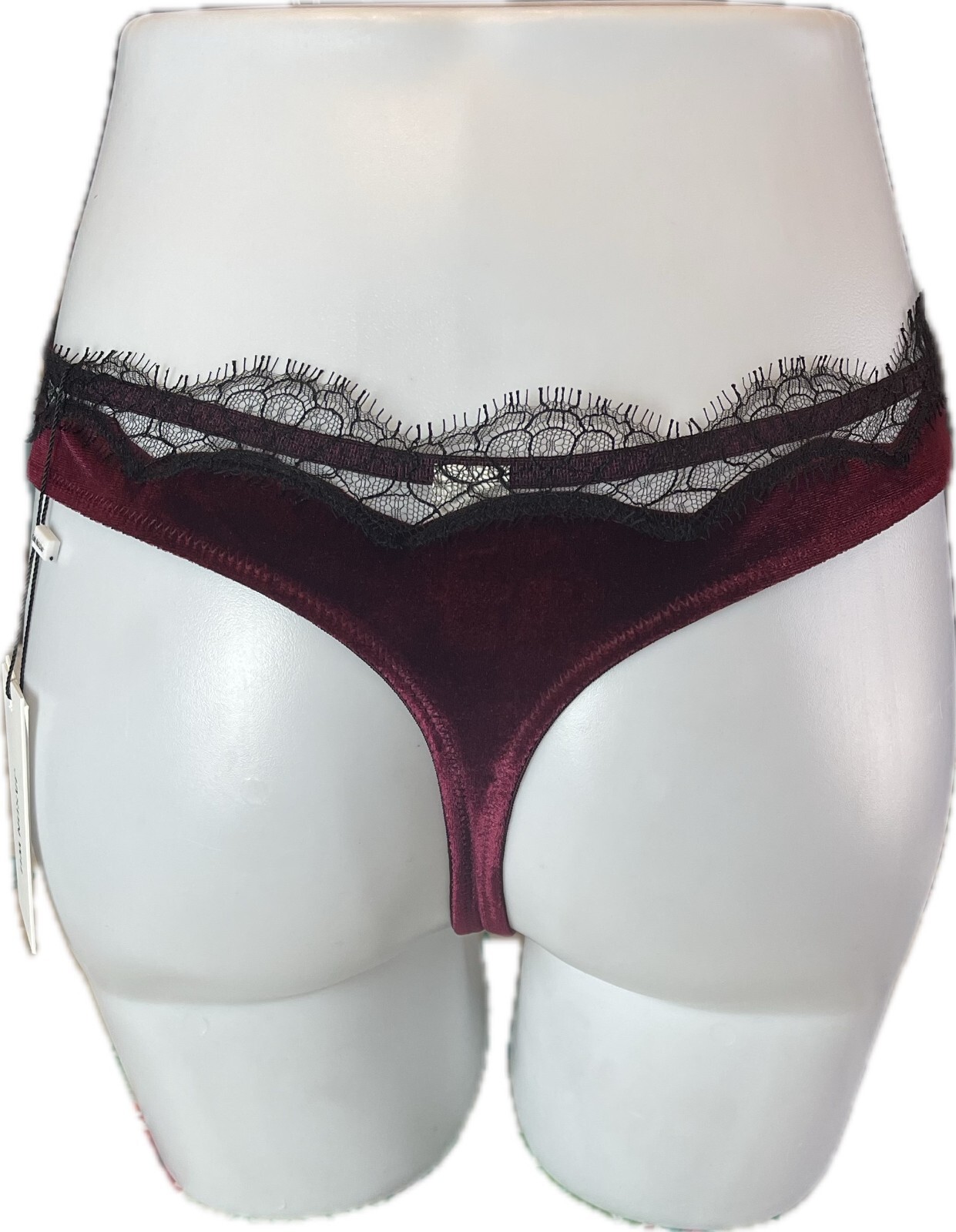 Jason Wu XL Burgundy Velvet Scallop Fringe Lace Stretch Waistband Thong Panties