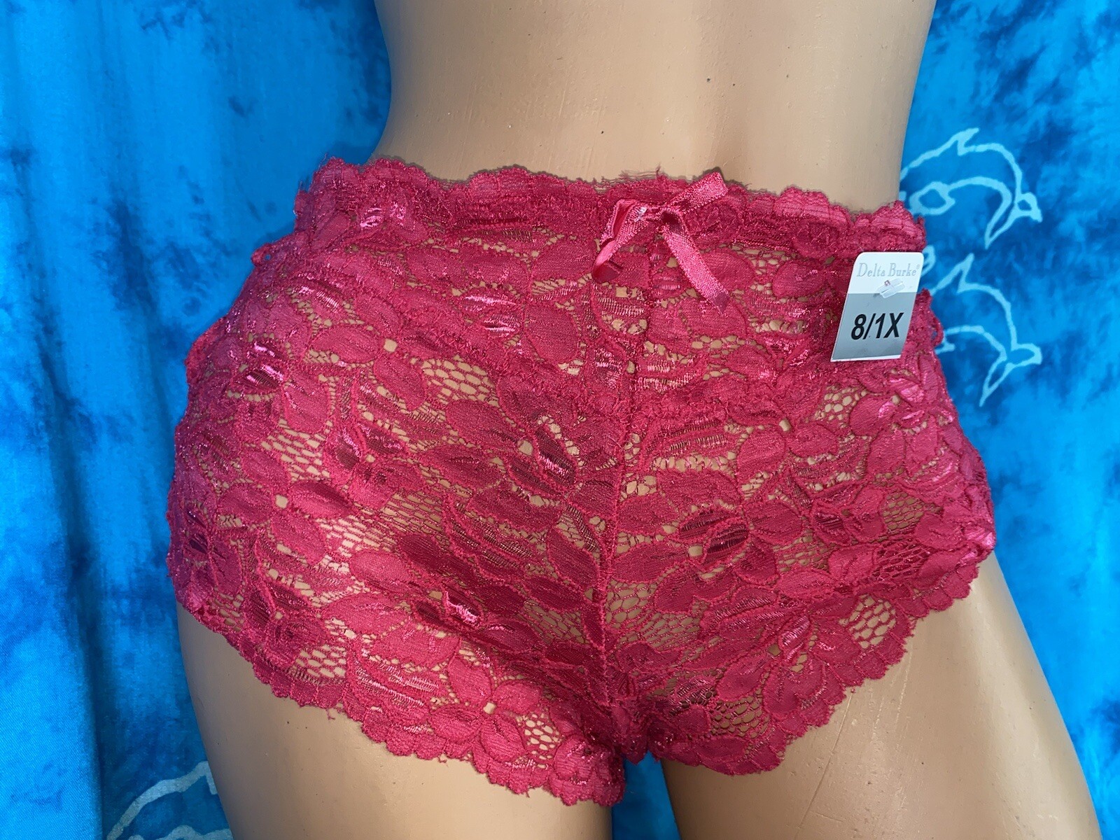 NWOT Delta Burke Sexy Sheer Raspberry Pink Lace Open Side Boy shorts Pantries 1X