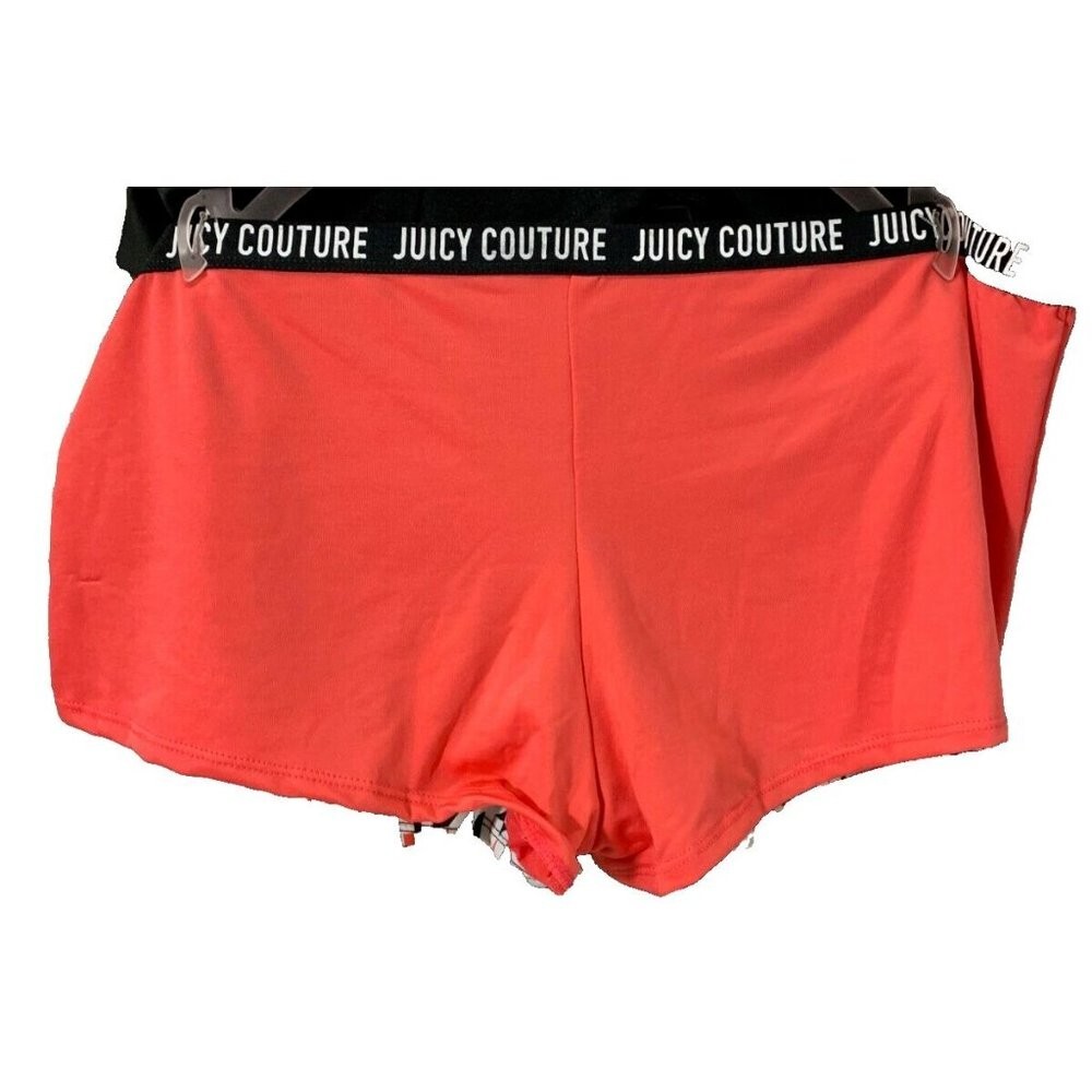 Juicy Couture +2X Logo Print-Coral- Black Elastic Waistband Cheeky Panties-3-Pk