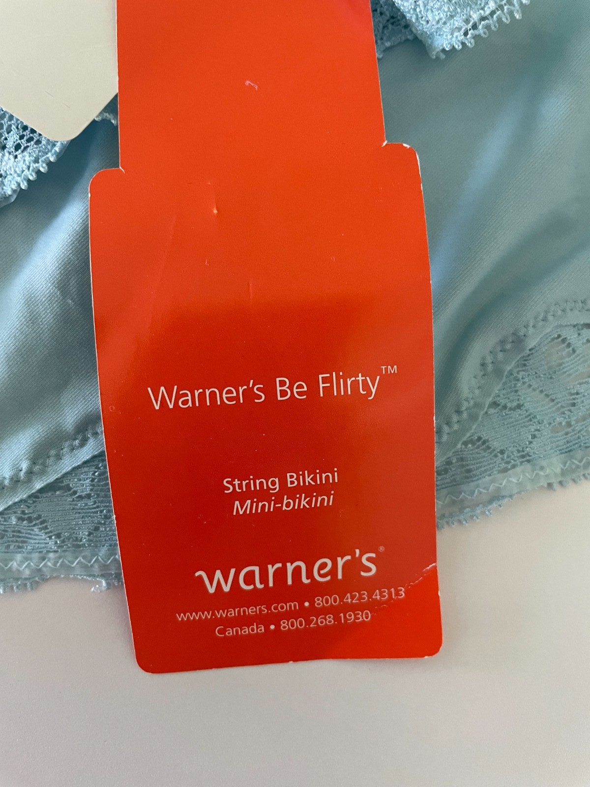 Warner’s Be Flirty Blue W/ Lace String Bikini Panties – L – NWT