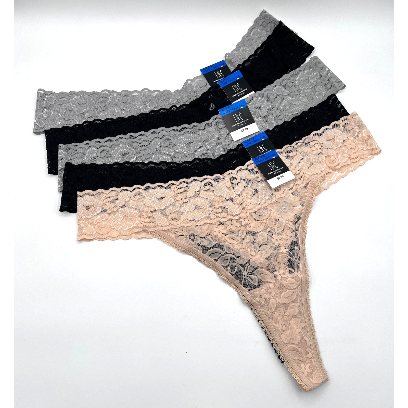 I.N.C. INTERNATIONAL CONCEPTS WOMEN’S LACE THONG UNDERWEAR MULTI COLOR 5 PACK XL