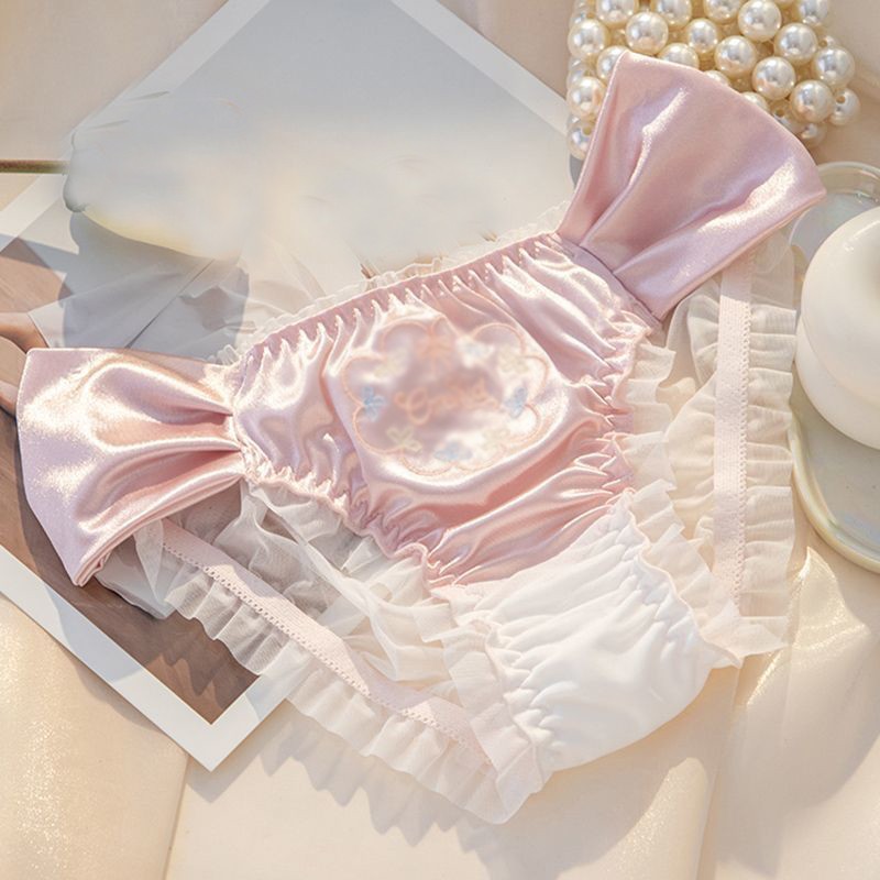 Lolita Girls Womens Faux Satin Panties Briefs Mesh Sheer Underpants Panty School
