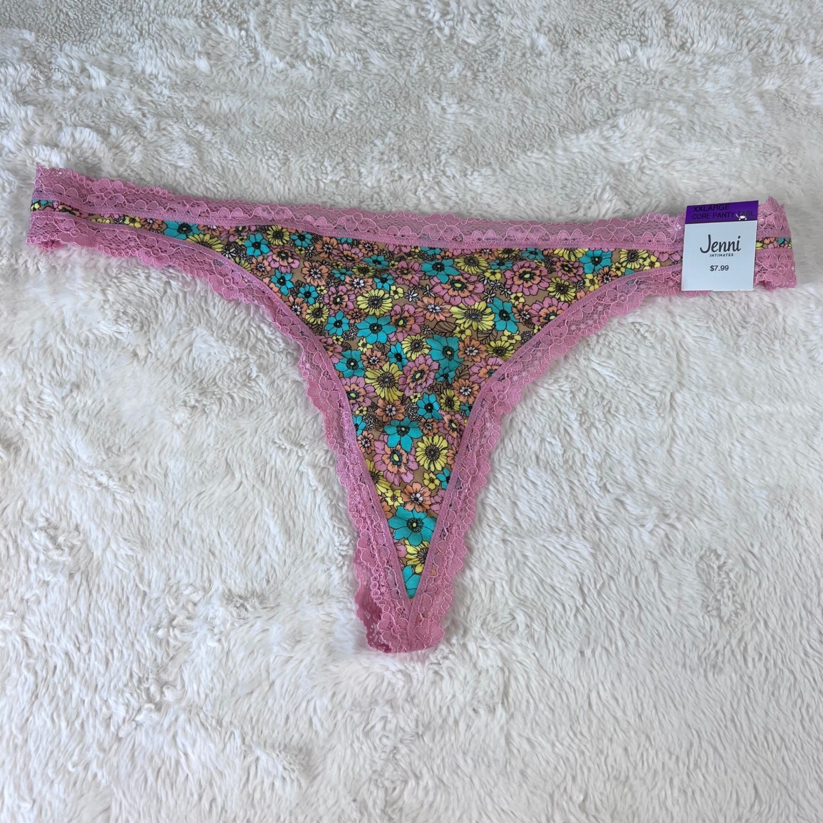 Jenni Intimates XXL Thong Underwear Pink Lace Floral Daisy Garden 100150592 NEW