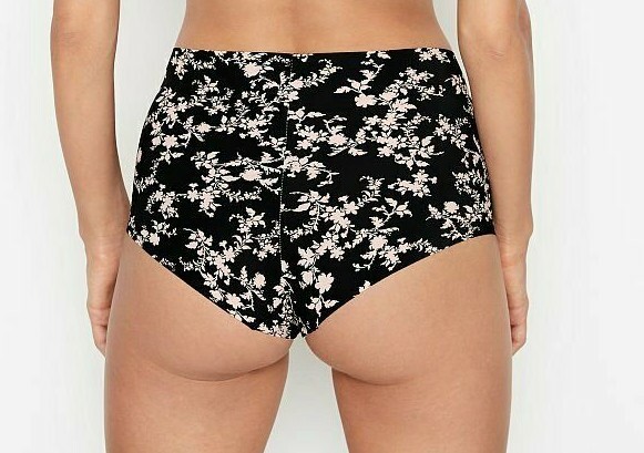 XL Black Cream Vines NO SHOW Edge Victorias Secret High Waist Midi Brief Pantie
