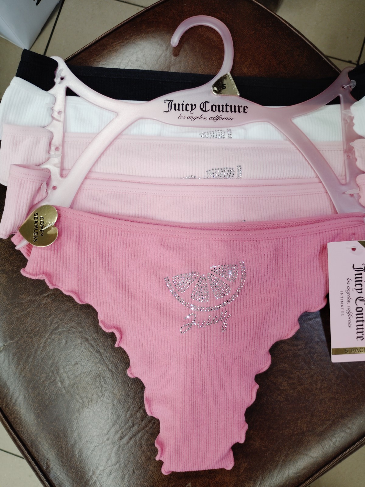 Juicy Couture Glitter Rhinestone Panties 5 Pack Sz S NWT