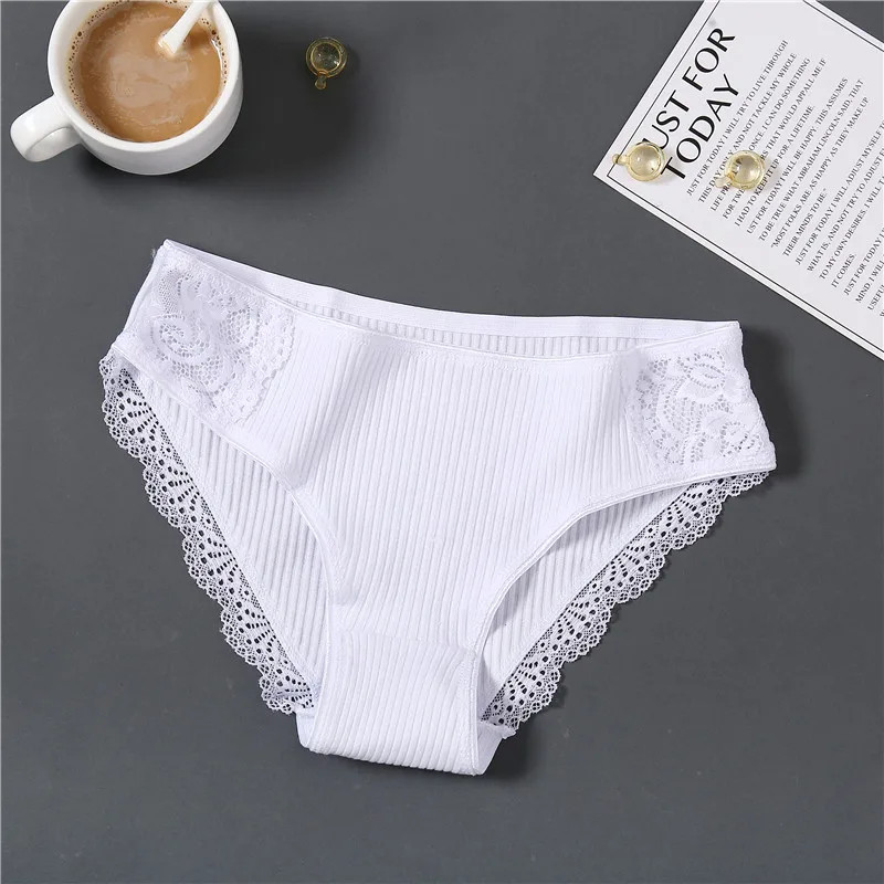 3pc Cotton Panties Low Rise Patchwork Lace Briefs Soft Seamless Underwear Women