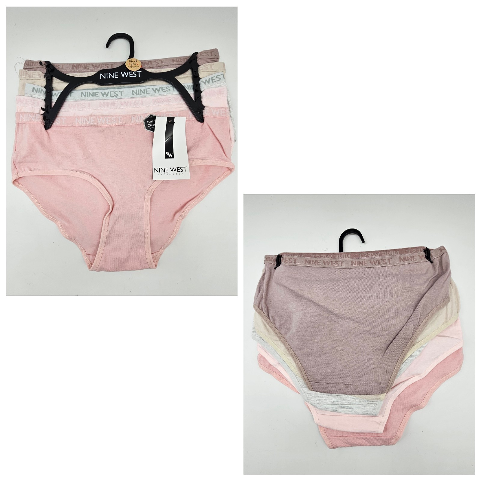 9W NINE WEST 5 Pack Women’s M L XL Cotton Logo Panties Brown Beige Gray Pink