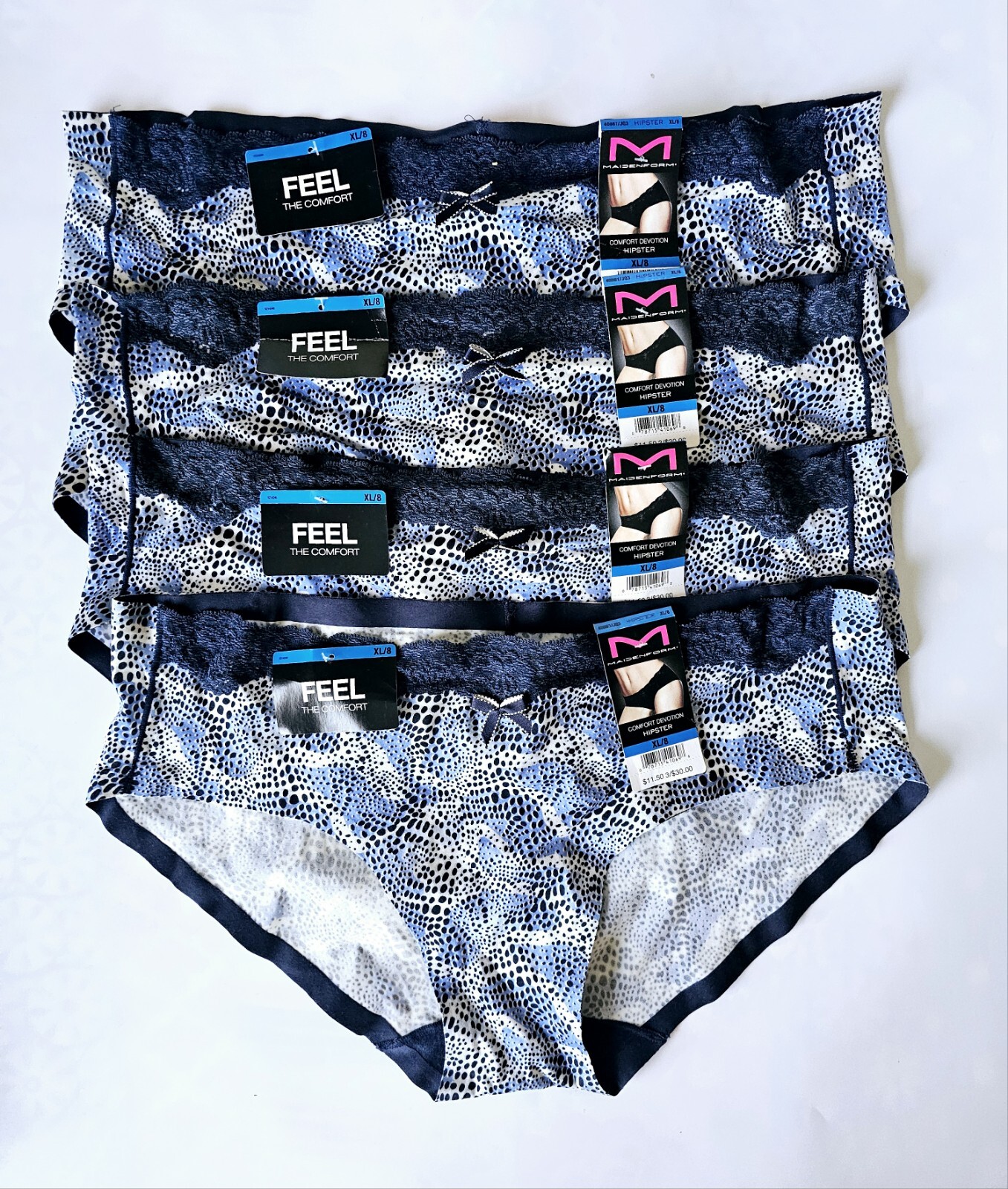 Maidenform 40861 4-Pair Women Comfort Devotion Hipster Panty Underwear Size 8 XL