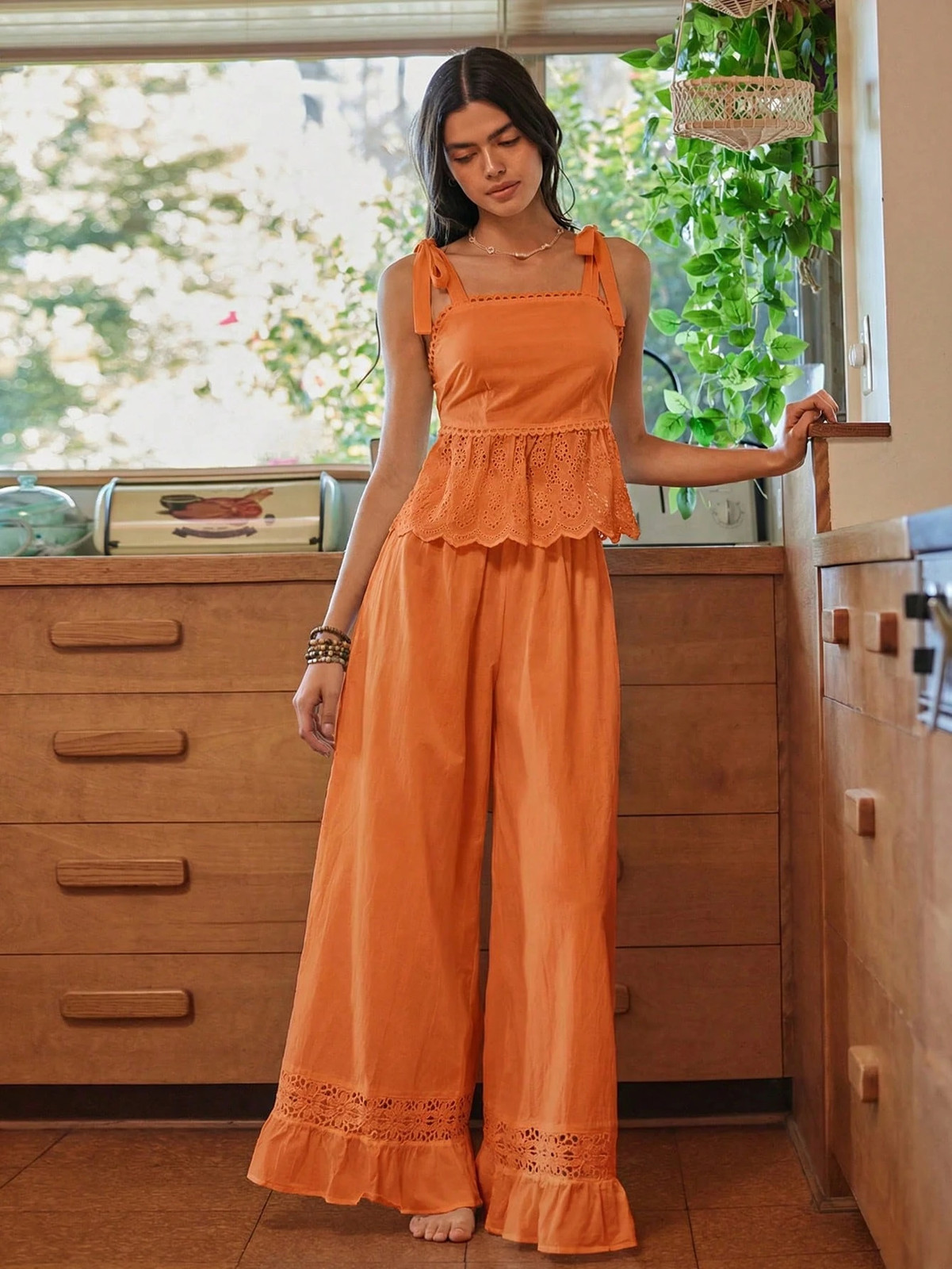 Lullawish Bohemian Style Spaghetti Straps Cotton Woven Pyjama Set for Cheap24