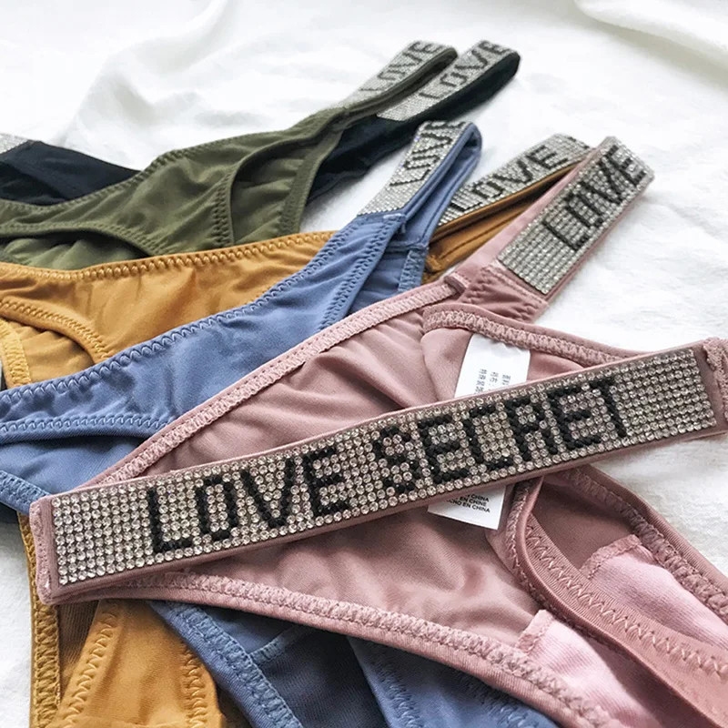 Low Rise Thong Panties Rhinestone Letter G String Stretch Fit Women Underwear