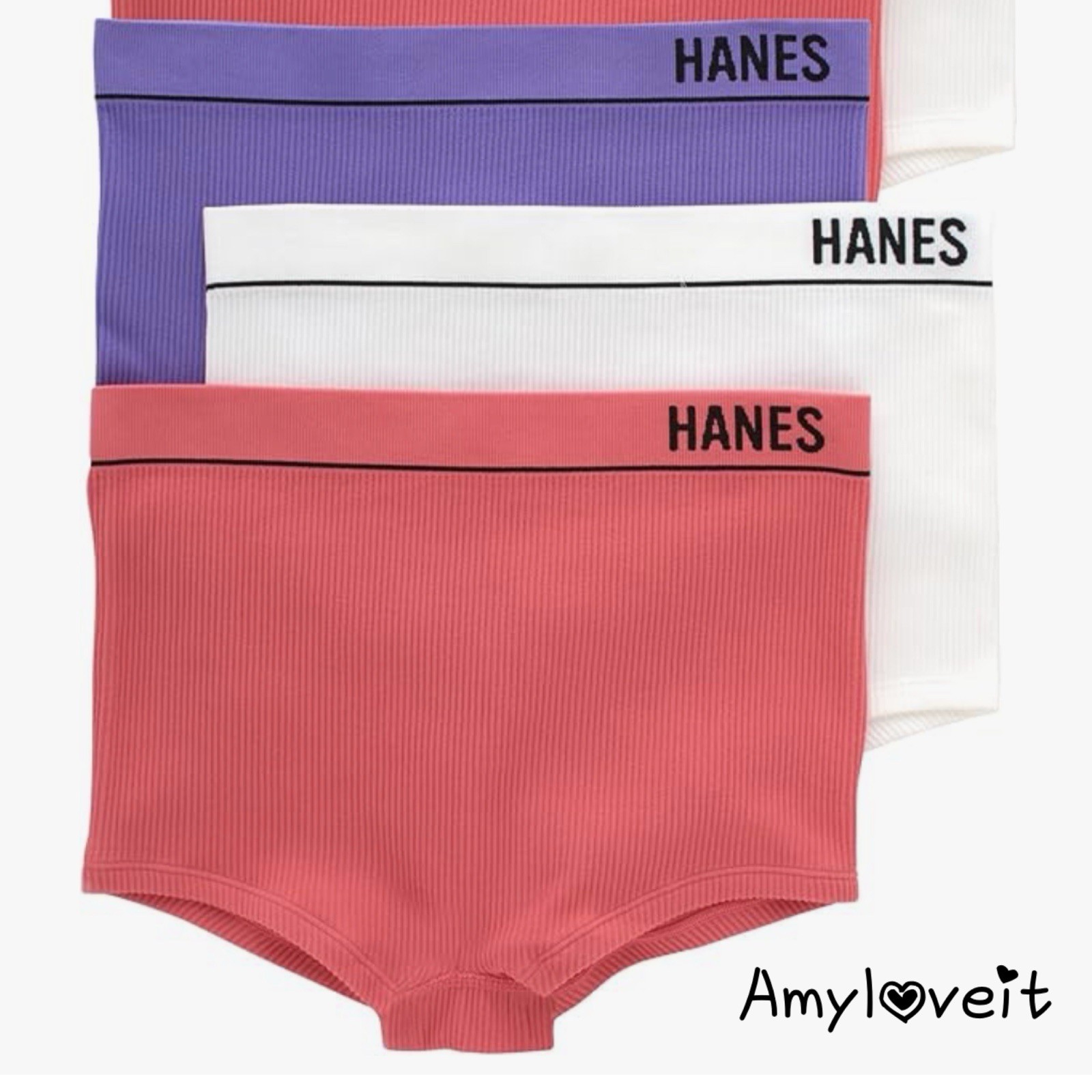 Hanes Women’s Originals Seamless Stretchy Ribbed Boyfit Panties Set Size Small