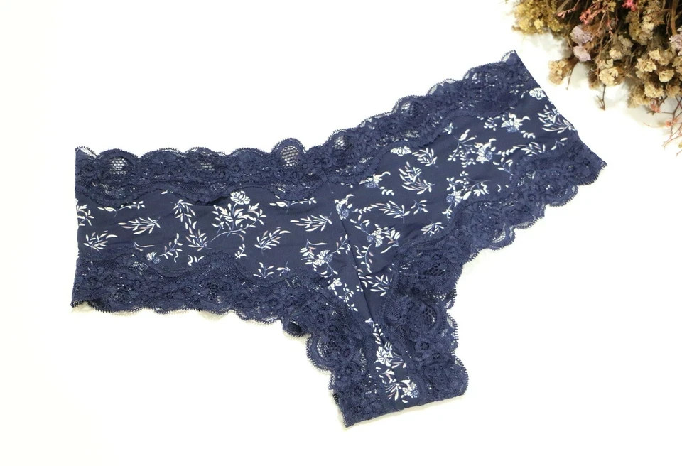 Women Sexy Briefs Smooth&Mesh Leaf underwear Hipster knickers Panties Blue M