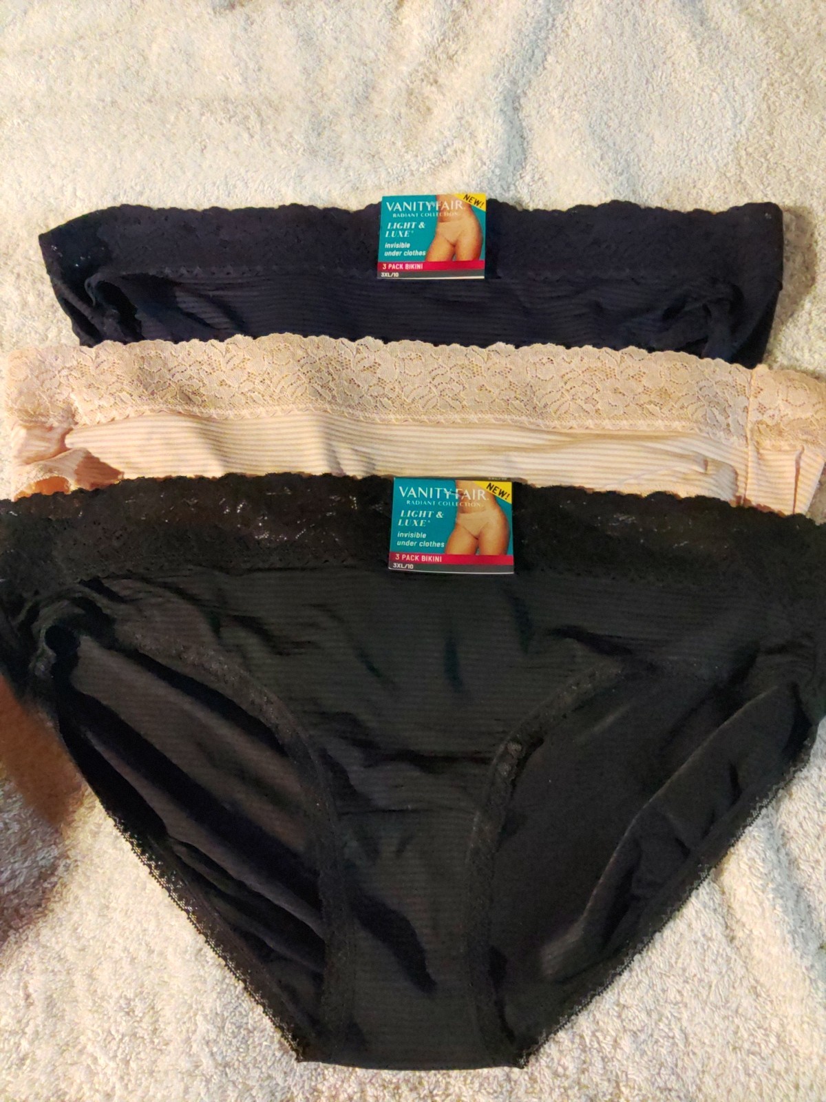 Lot Of 3 Vanity Fair Women’s Flattering Lace Bikini Panties Nylon- Size 10