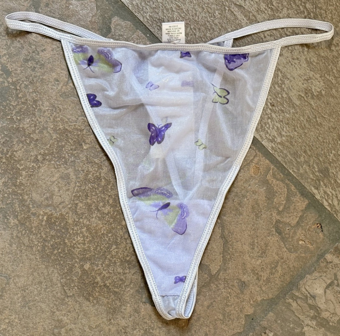 LADY PRINCESS Large Ultra Sheer Purple Butterflies String Thong Panties NWT