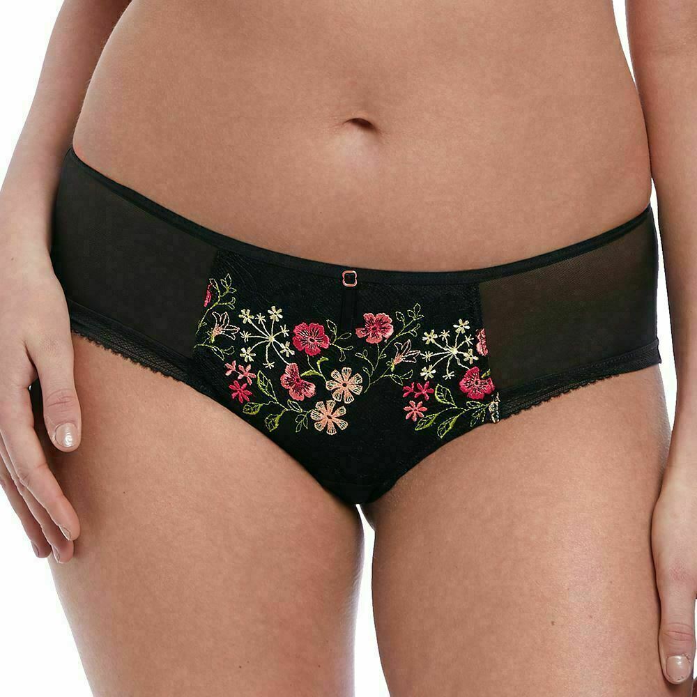 Freya Rhea Short Brief Black Mesh Size XS 8 10 Embroidered Lace Knickers 2396