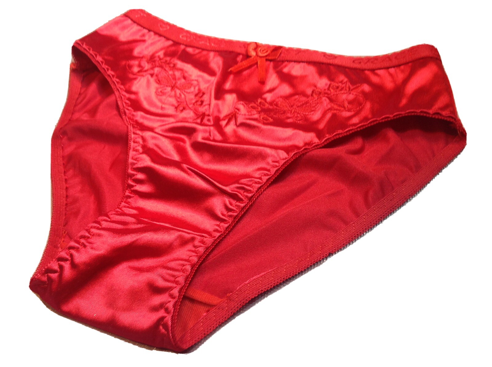 Women Panties Bikinis GRACE Size XL RedNylon Satin W/Decoration Elastic