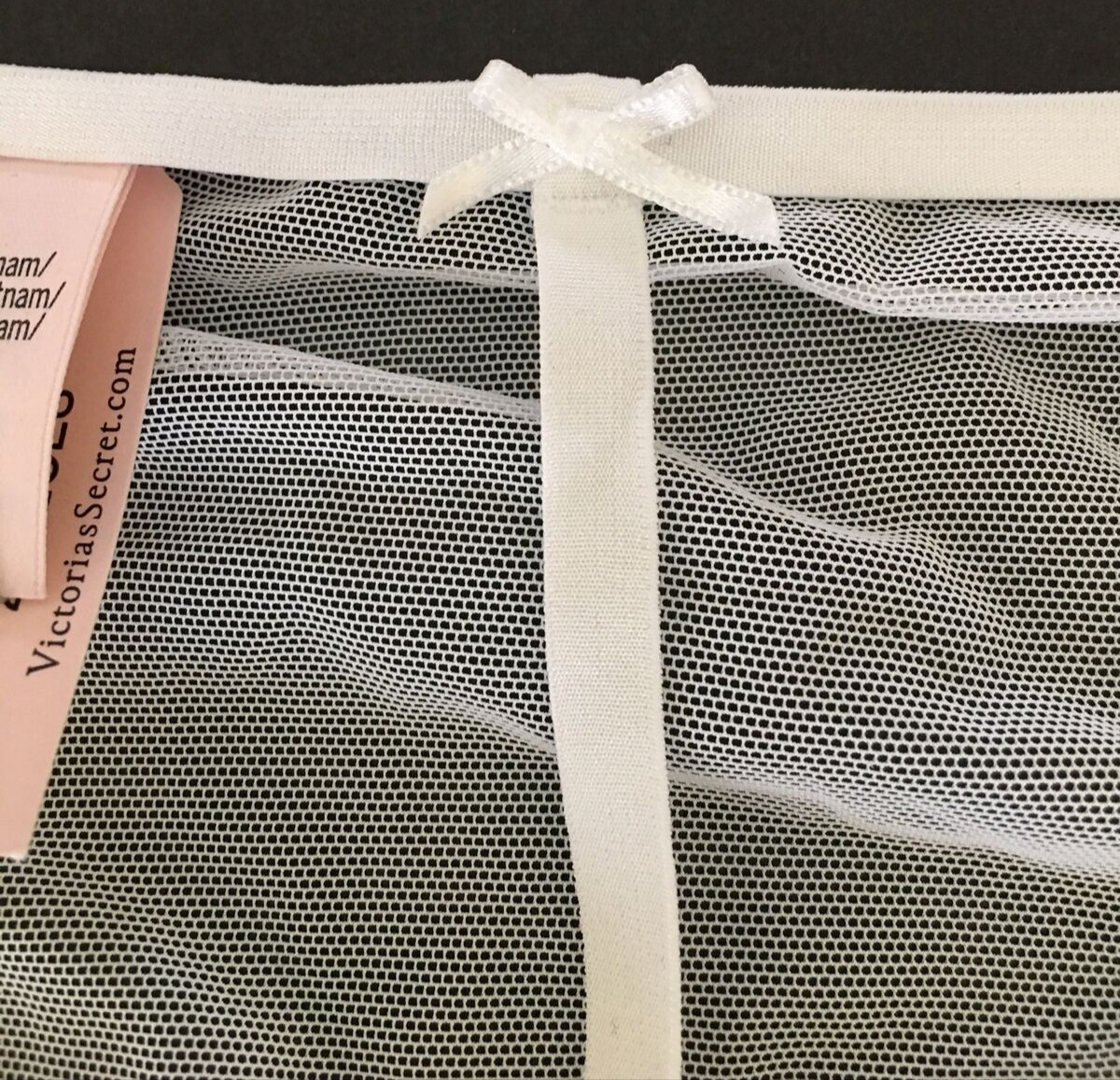 Victorias Secret White Mesh Front V-String Thong Panties Size XL Sheer Bow Back