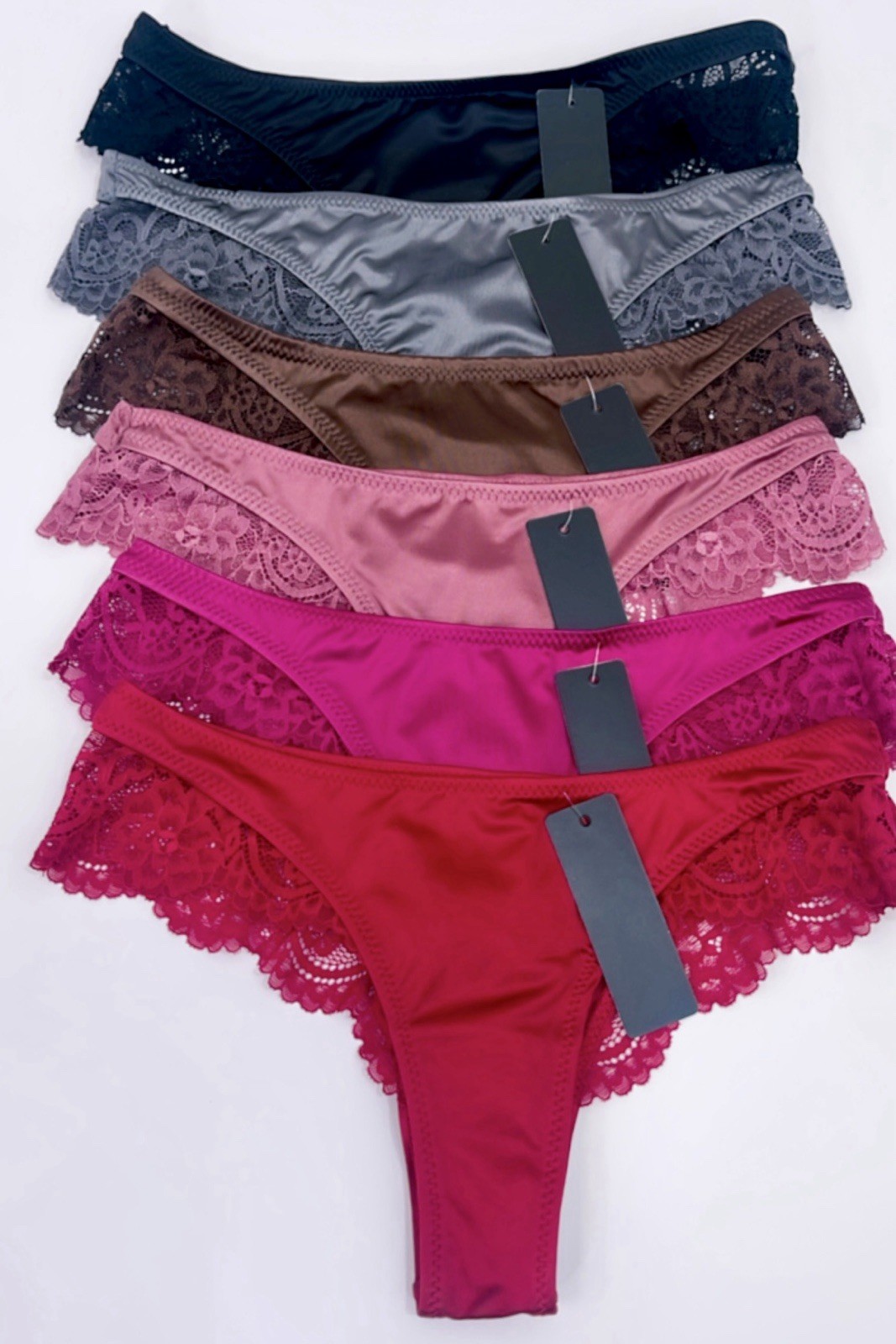 6 Pcs Lot Womens Sexy Satin Thongs Panties Silky Shiny G-string Underwear Sz S