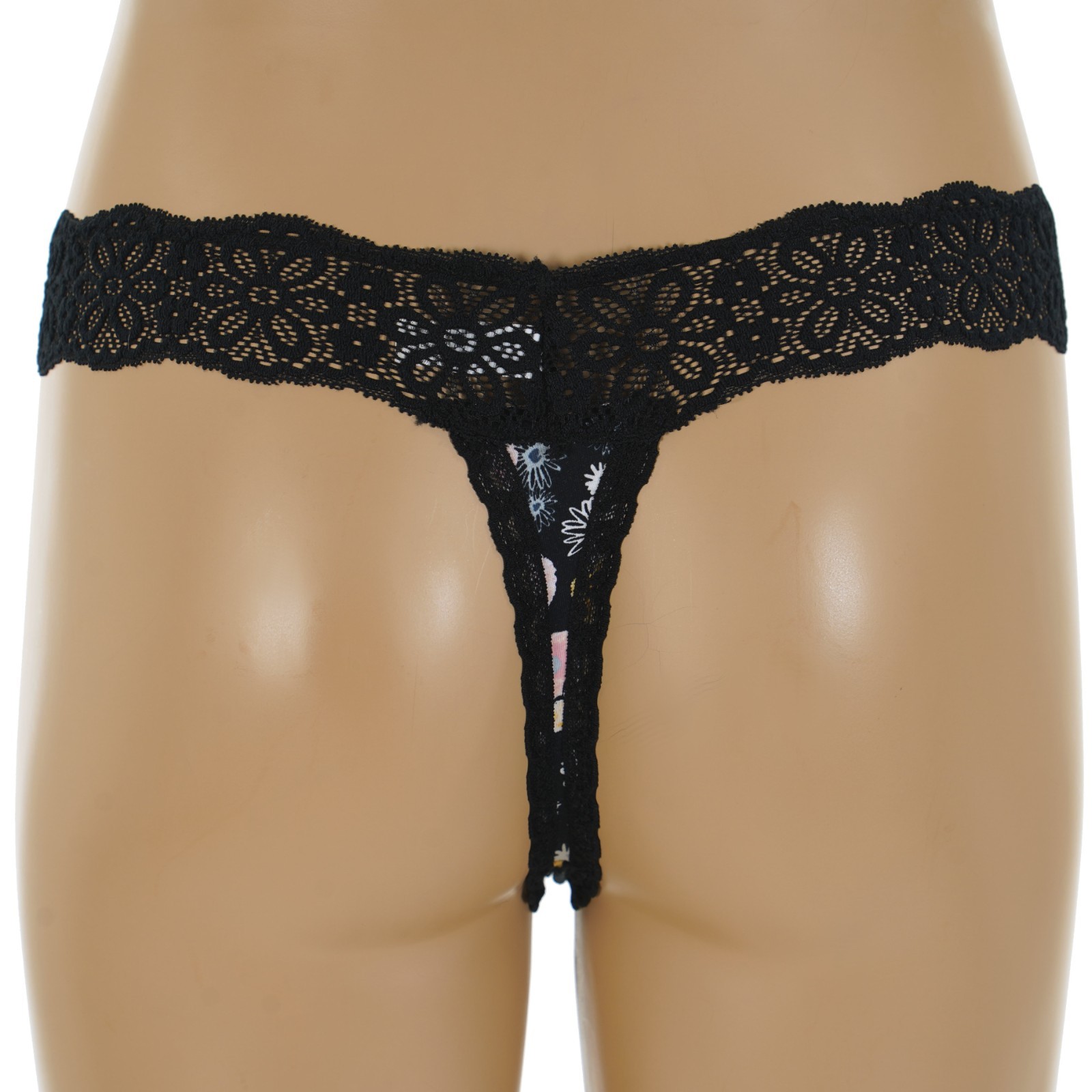 SO Junior’s Size 11-13 LARGE Black DAISY LACE Floral Print THONG PANTY #SO83-010