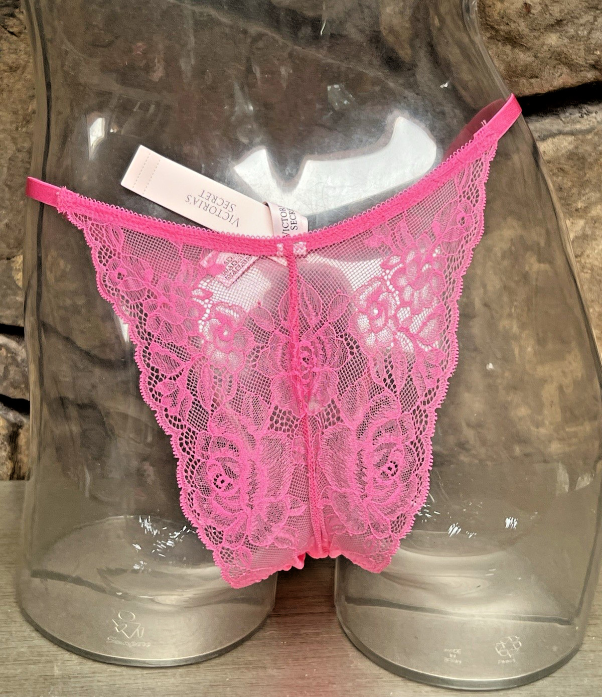 Victoria’s Secret Lace BRAZILIAN Panty Adjustable Waist Sz L PINK NWT$18.95