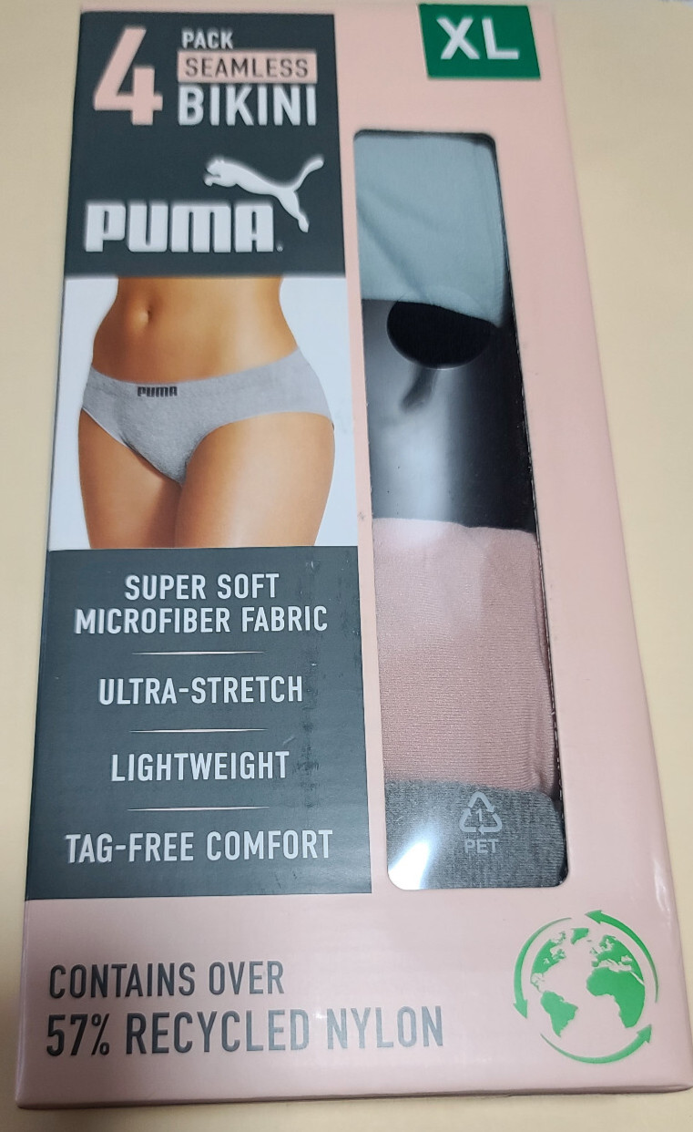 New 4 Pack PUMA Ladies’ Seamless Bikini Blue Black Pink Gray Size XL