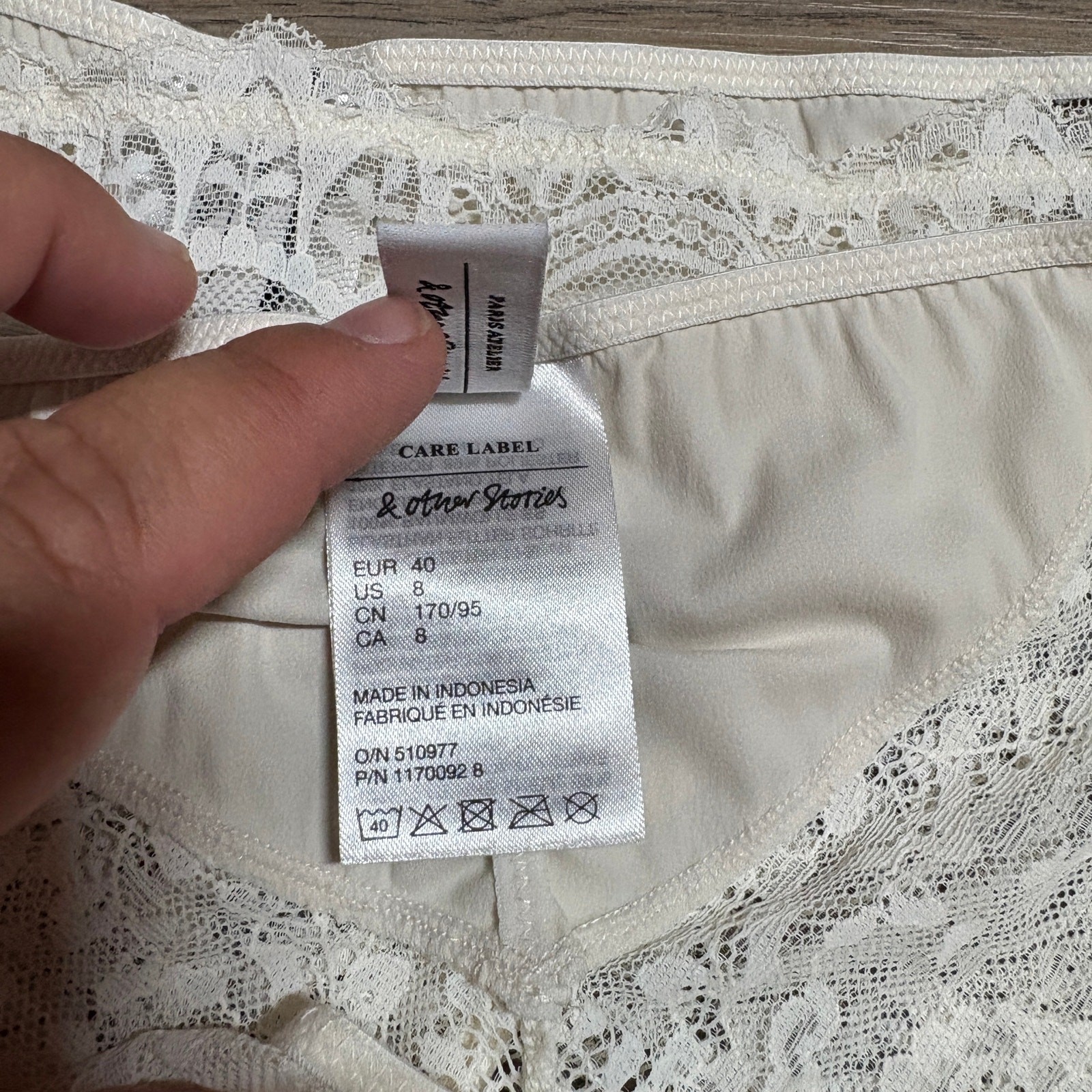 & Other Stories Womens Size 8 Lace Scalloped Sheer Panty Cream Floral Stretch