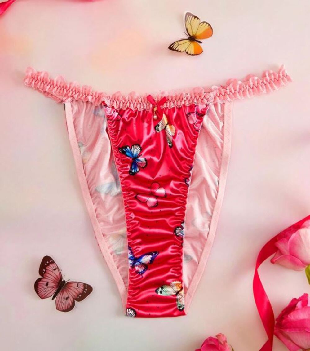 🦋Satin Butterfly Frilly Bikini Briefs Panties silky Knickers 🦋 size 4XL 24
