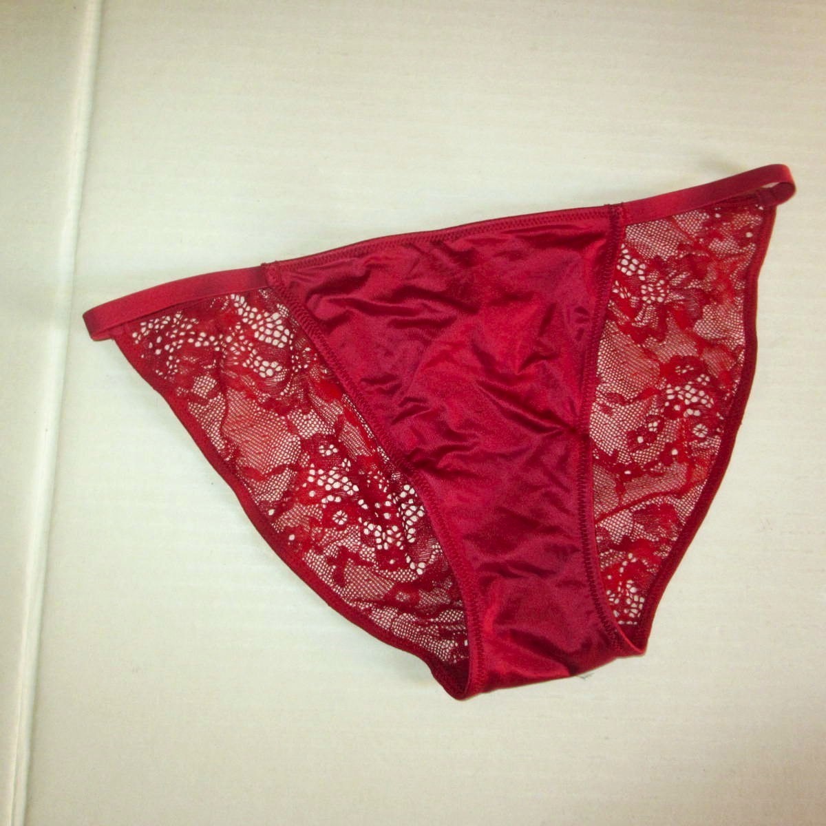 Victoria Secret Very Sexy Satin & Lace String Bikini Panty S Red Brick 2016 Rare