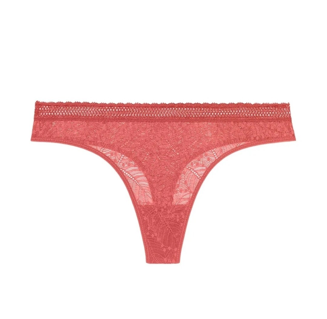 Simone Perele Comete Feather & Fan Lace Thong Texas Pink size 1 XS