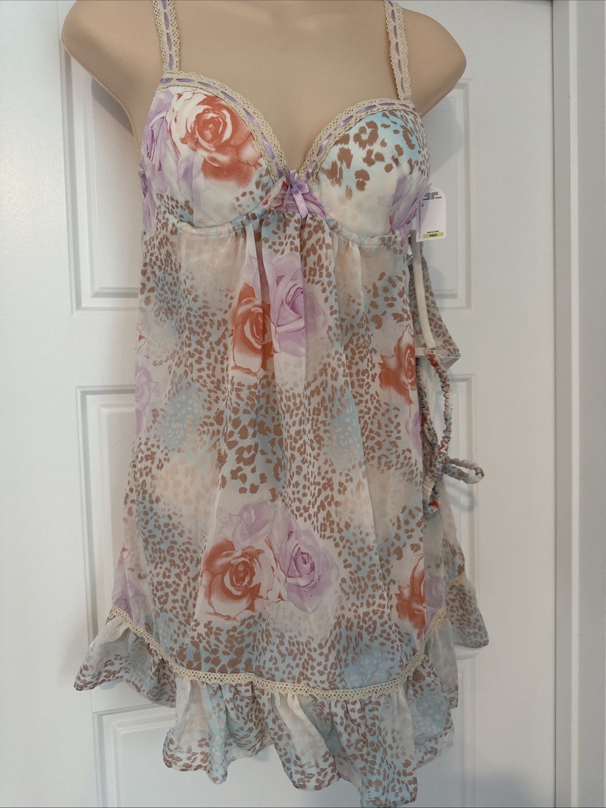 Jessica Simpson Roses Nightie & Thong 34B S NWT Sexy Cottage Core Underwire