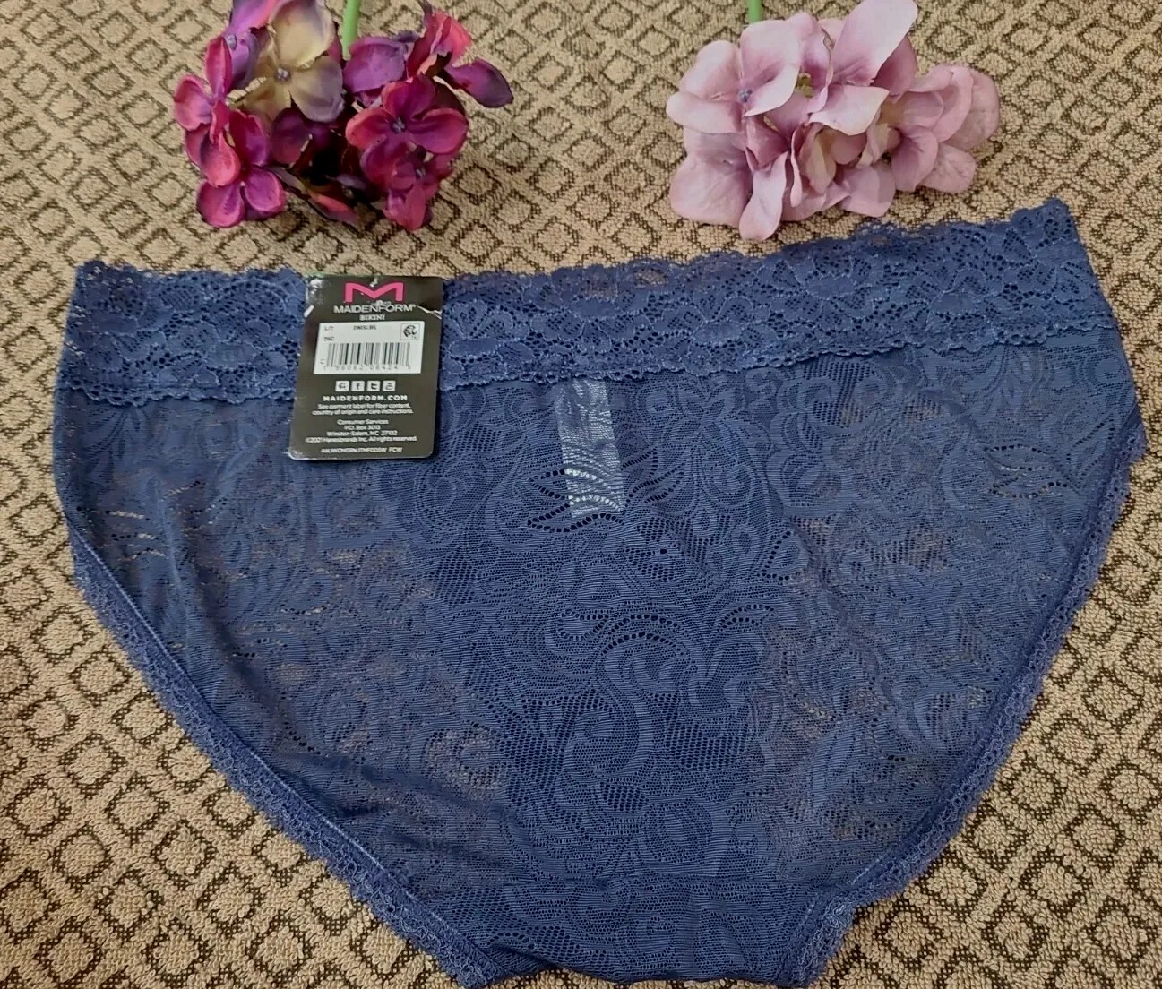 7/L MAIDENFORM Luxurious SeXy Slinky Stretch Lace Blue V Waist Bikini Panty NWT