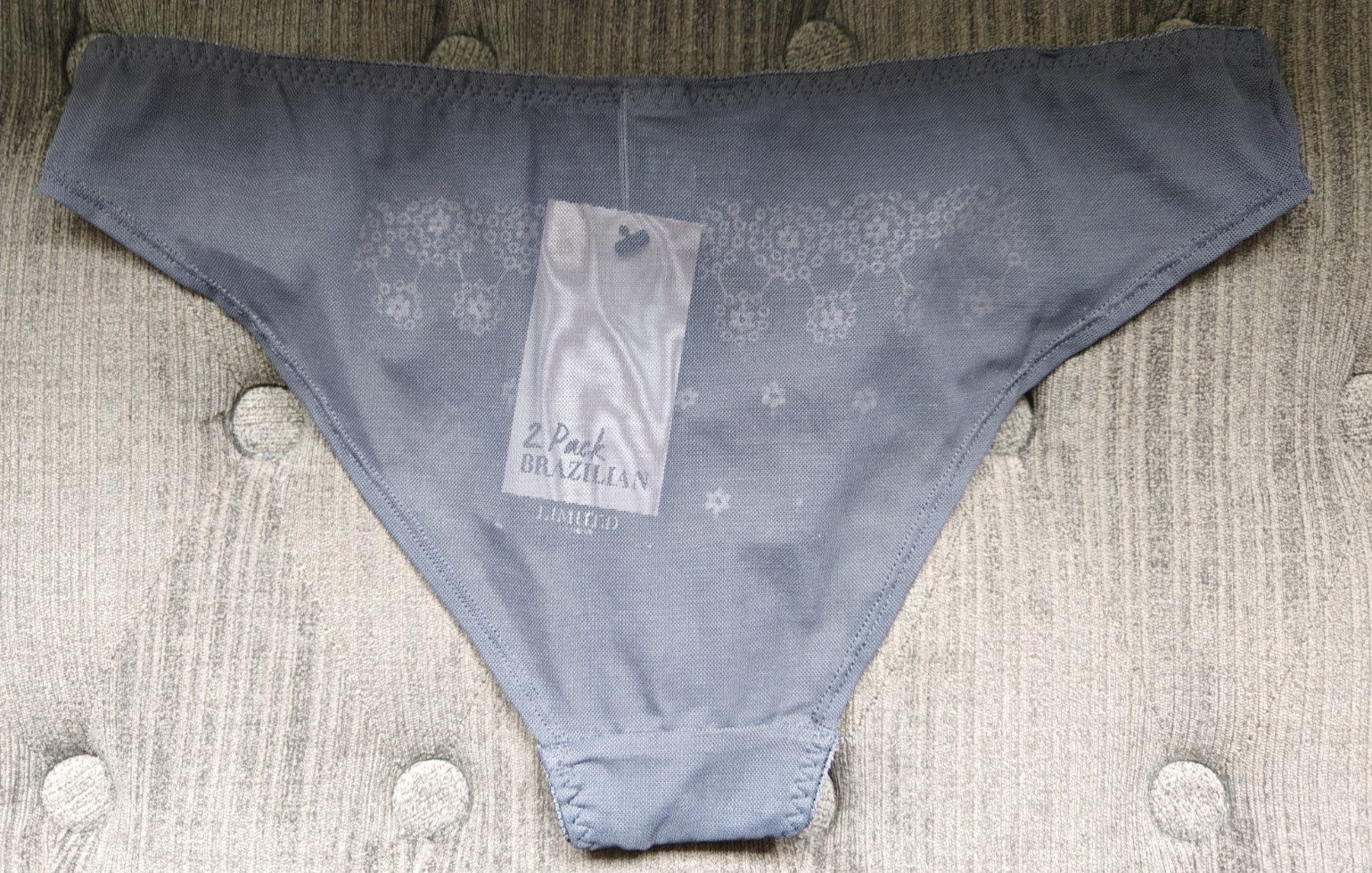 M&S Limited Grey & White Brazilian Knickers Size 12