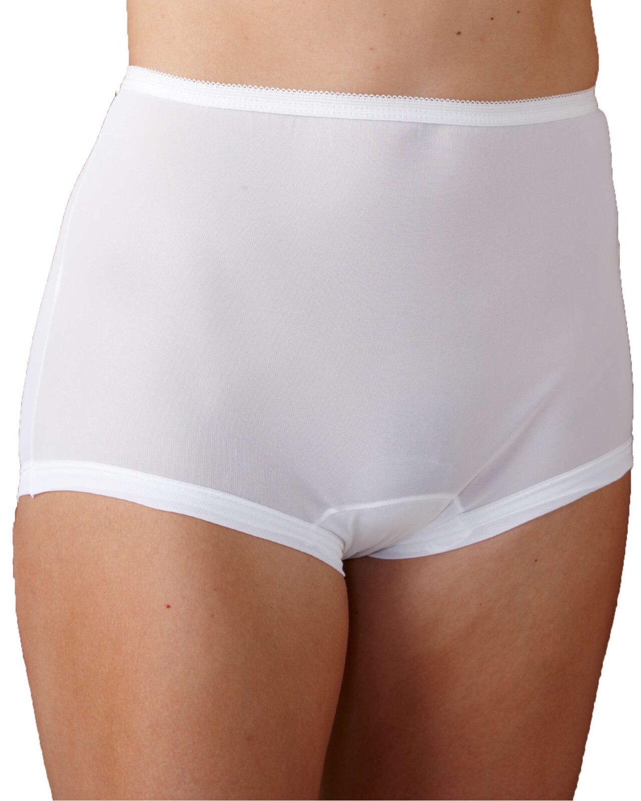 CAROLE 100% Nylon Band Cuff Leg Full Cut White Brief Size 8/XL