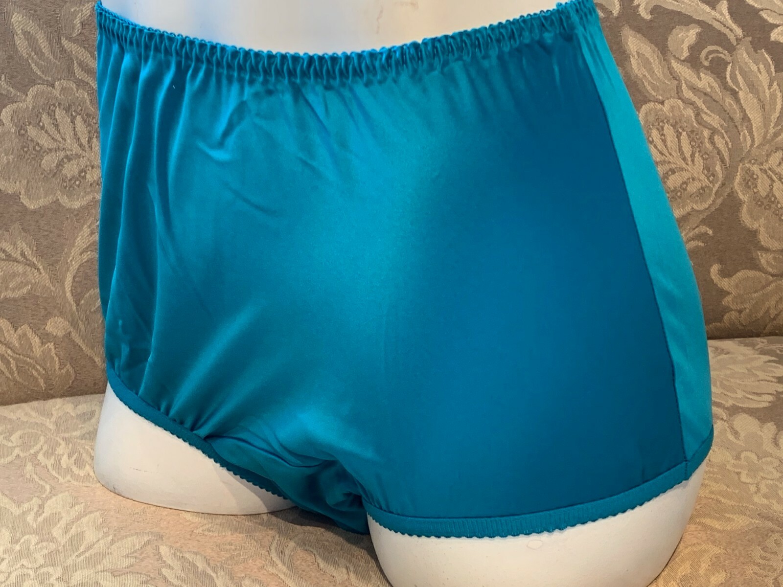 SECRETS IN LACE DARK TURQUOISE BLUE SATIN PIN-UP FULL BRIEF PANTIES SIZE SMALL