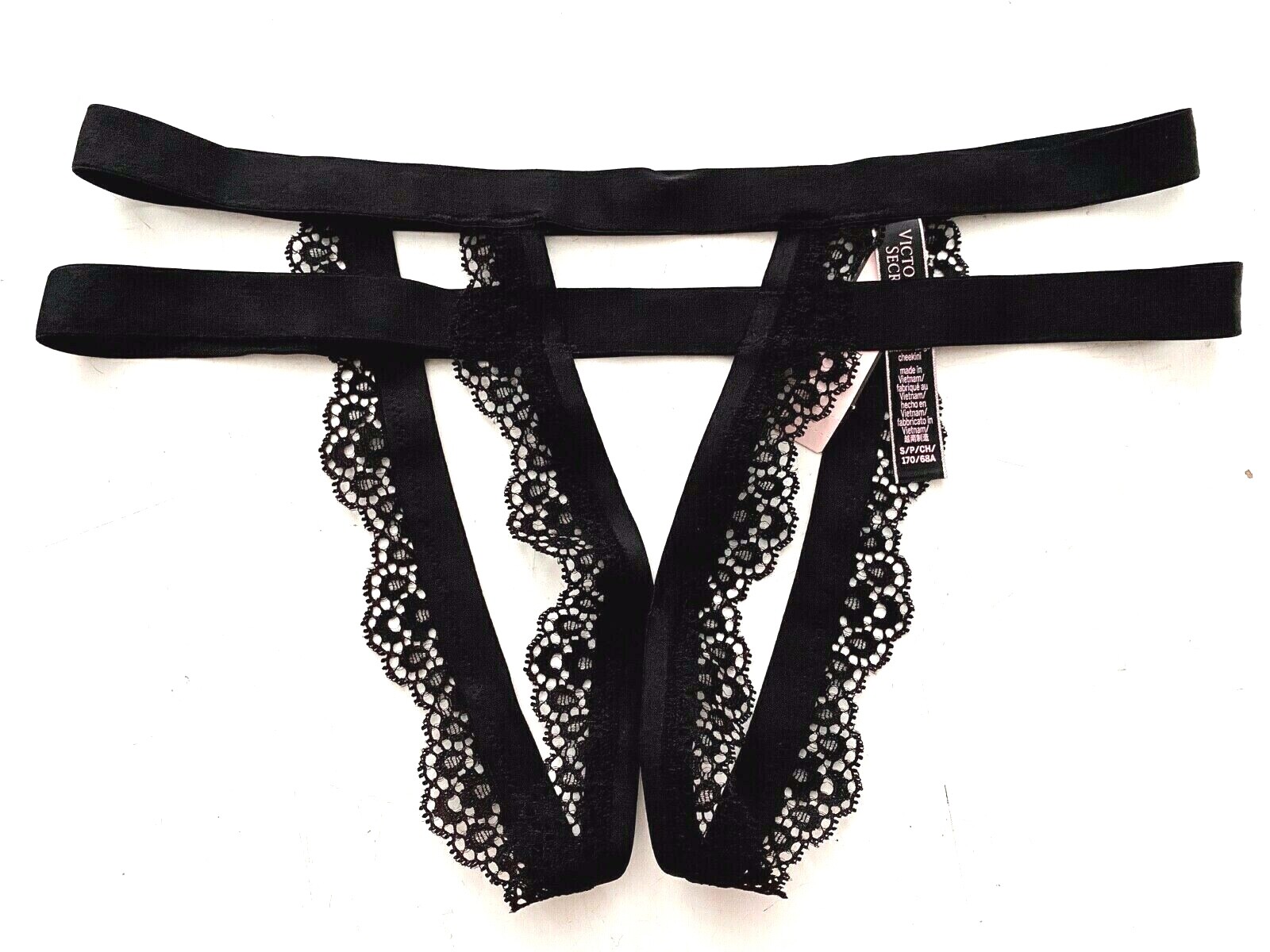 Victoria’s Secret Cheekini Panty Luxe Black Very Sexy Open Banded XS S M L XL