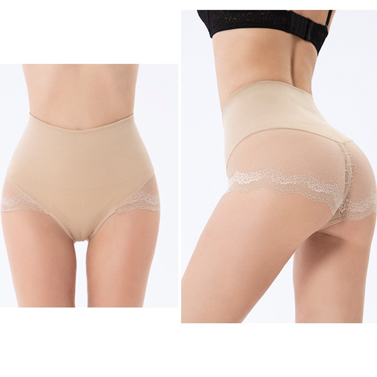Women Sexy Underwear High Waisted Belly Control Lace Mesh Briefs Panties Shaper