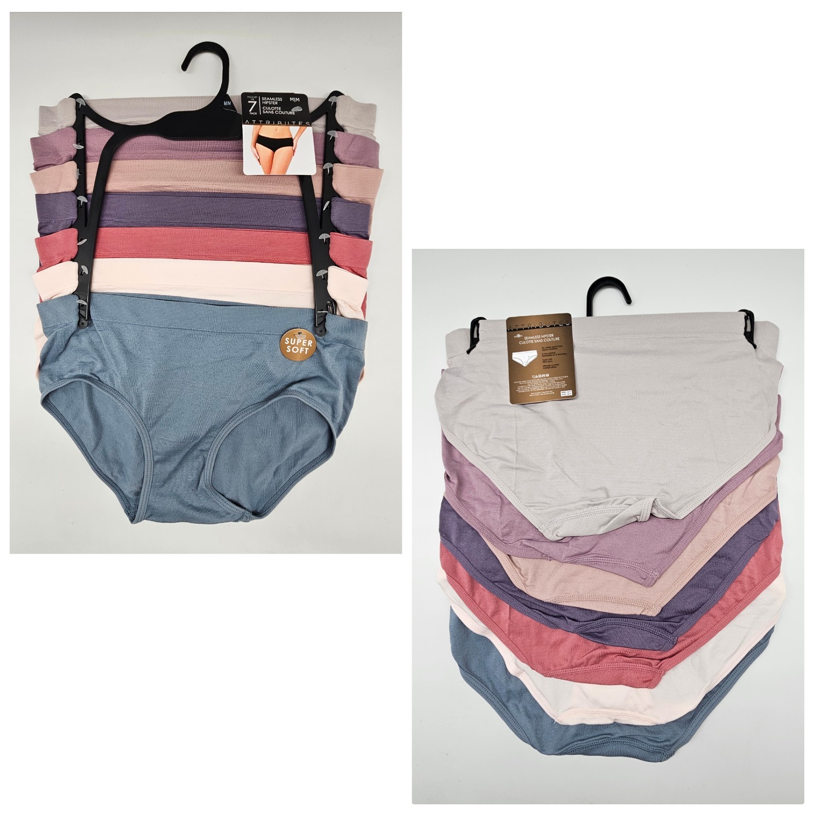 7 Pack SEAMLESS HIPSTER Panties Women’s M L XL Assorted Gray Blue Beige Pink