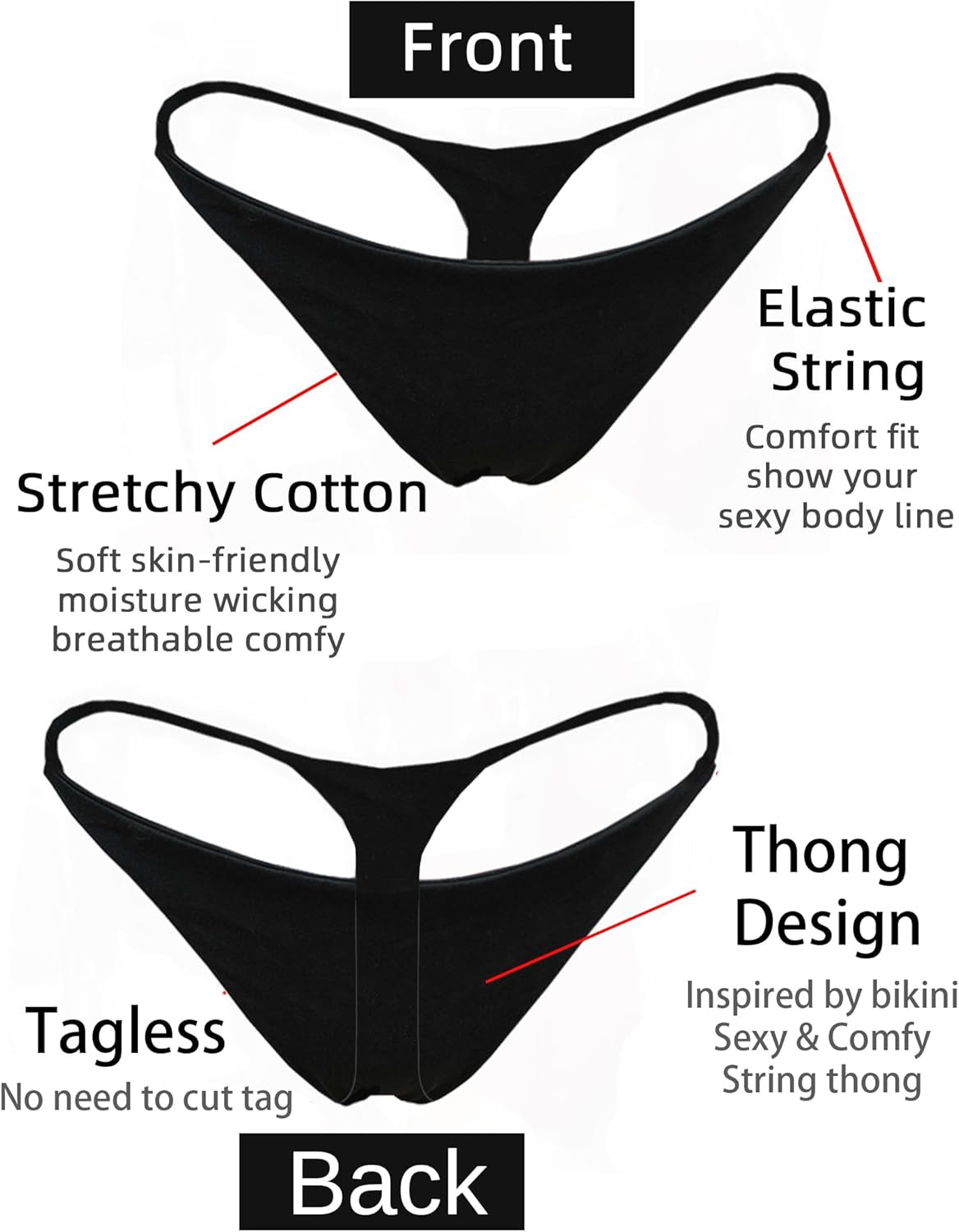 Cotton Thongs for Women Sexy Seamless Woman G String Panties 3 Pack Set – Large