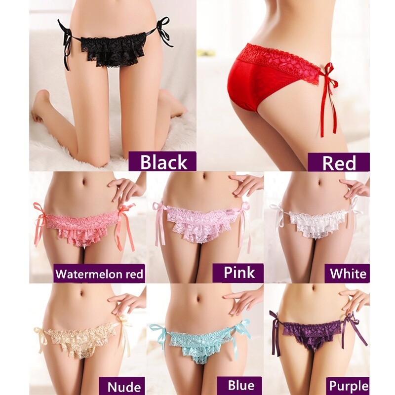 2x Lace Sheer Briefs Knickers G-strings Underwear Panties Layer Ruffle Sexy Cosy