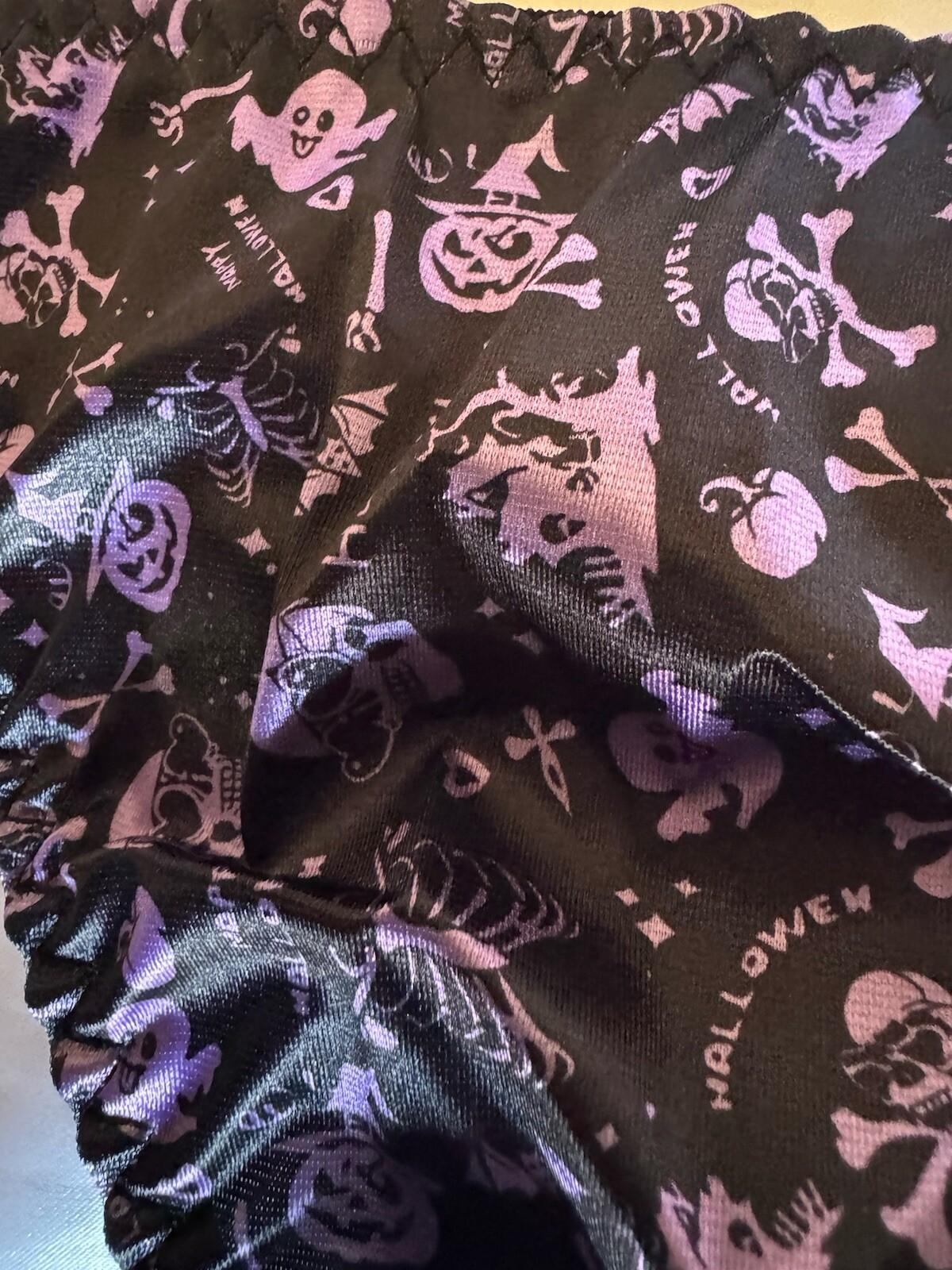 Gothic punk dark arts Purple Black Skull Witch Ghost Satin Thong Panties Sz Med