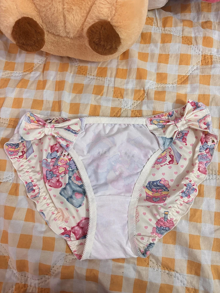 Cartoon Print Panties Mid Rise Bow Ruffle Breathable Women’s Underwear