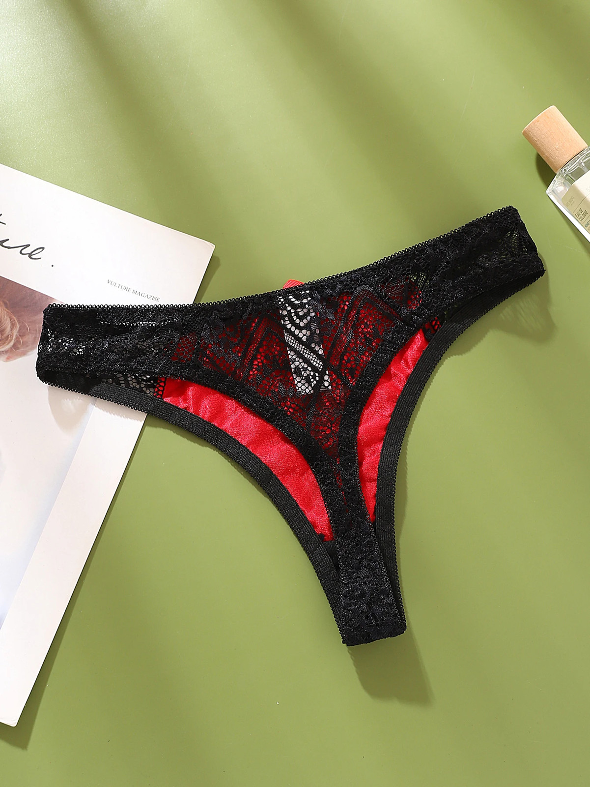 Low Rise Sheer Thong Panties Color Block Soft Stretch Lightweight Women Wear