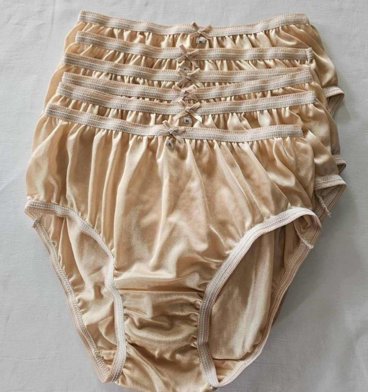 6pc Bikini Panties Women Mens Nylon Vintage Silky Soft Briefs Hip 32″-38″L/Beige