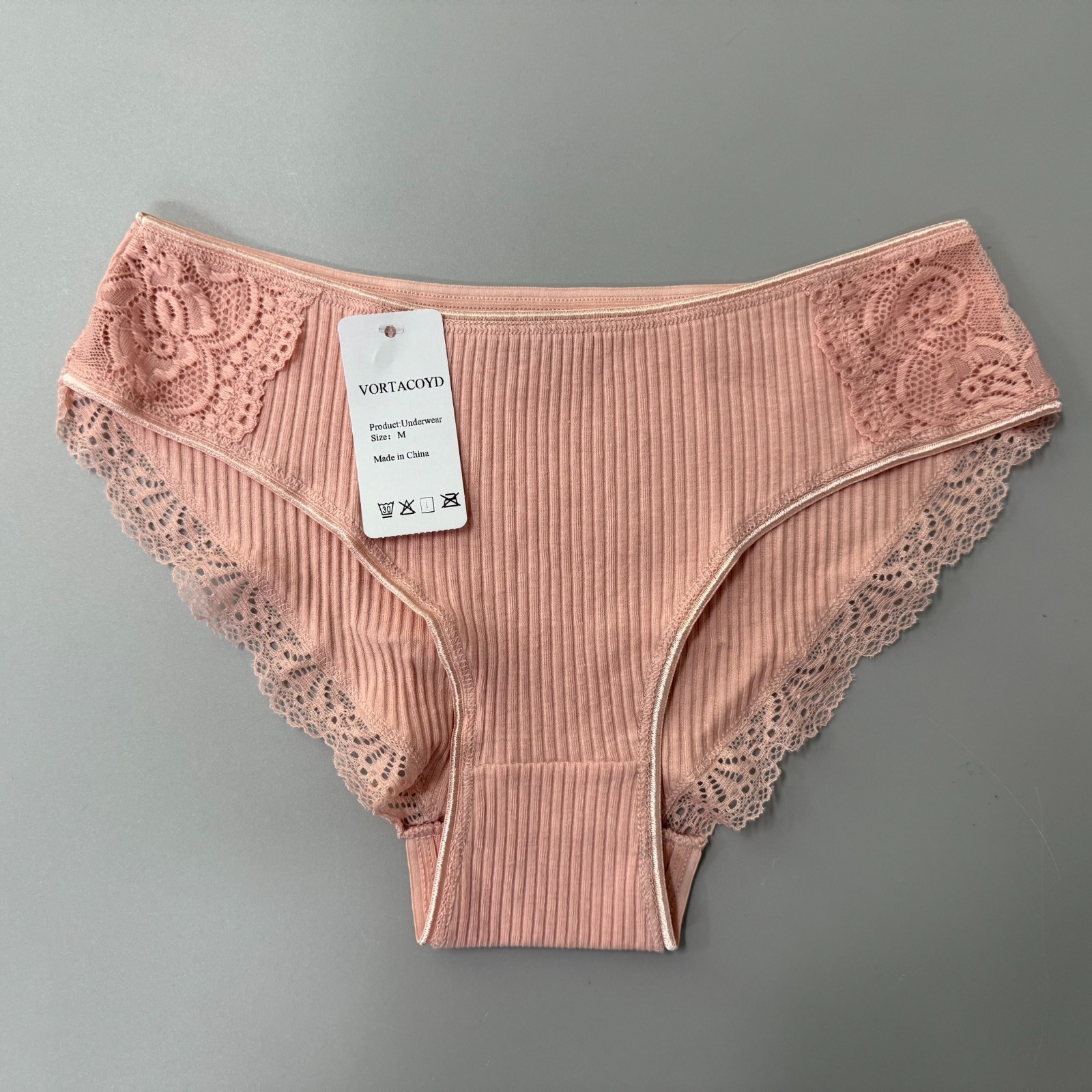 VORTACOYD Underwear, Women Knitted Cotton Low-Rise Ribbed Lace Flowers Underwear