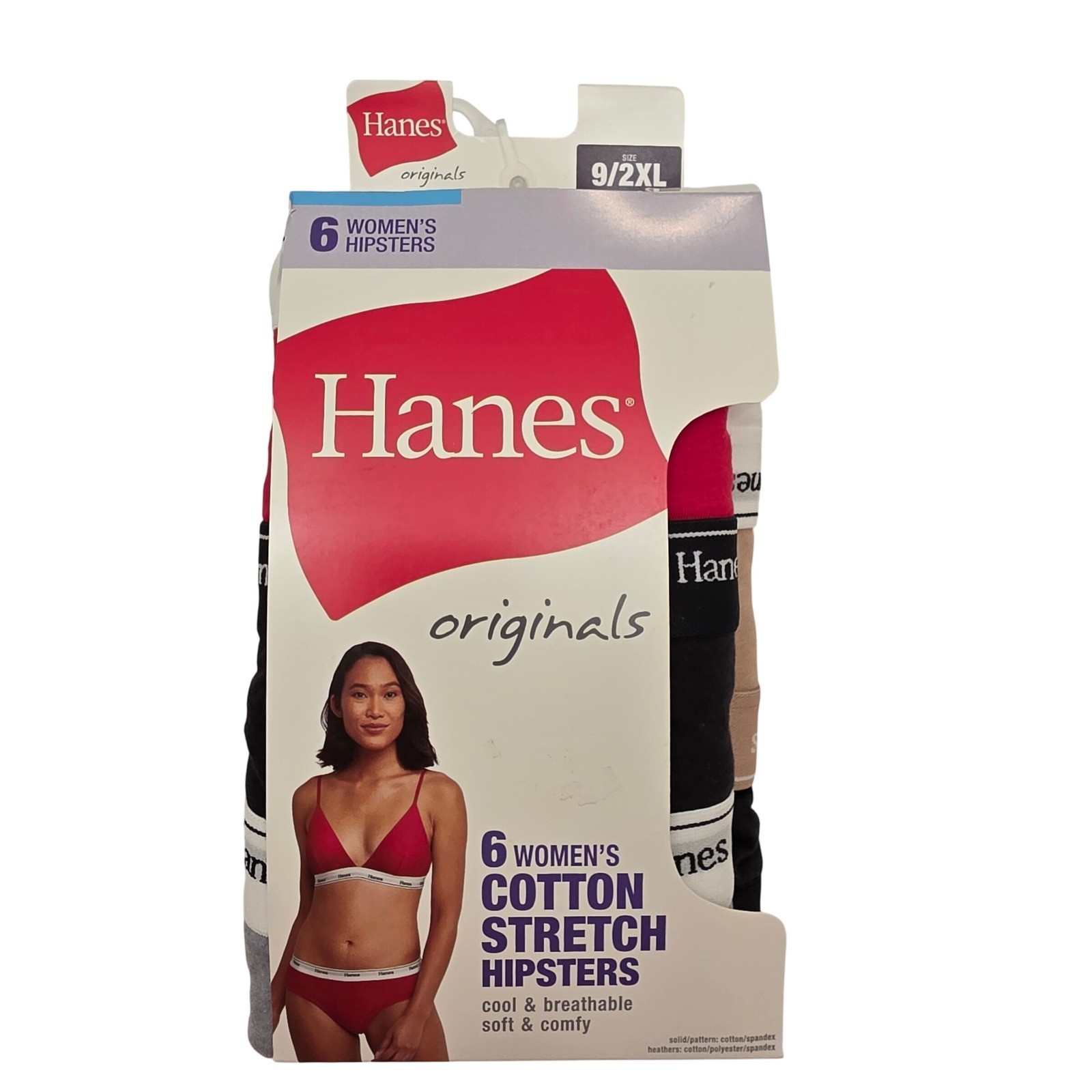 Hanes Originals Womens 6 Pack Cotton Stretch Hipsters Size 9 2XL Multi Color New