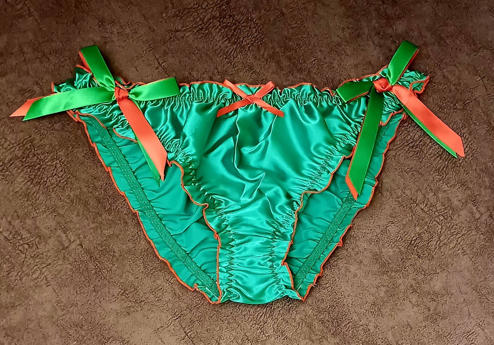 Luxury Girly Silky Green Satin Frilly Bow Sissy Panties Knickers L UK 12-14