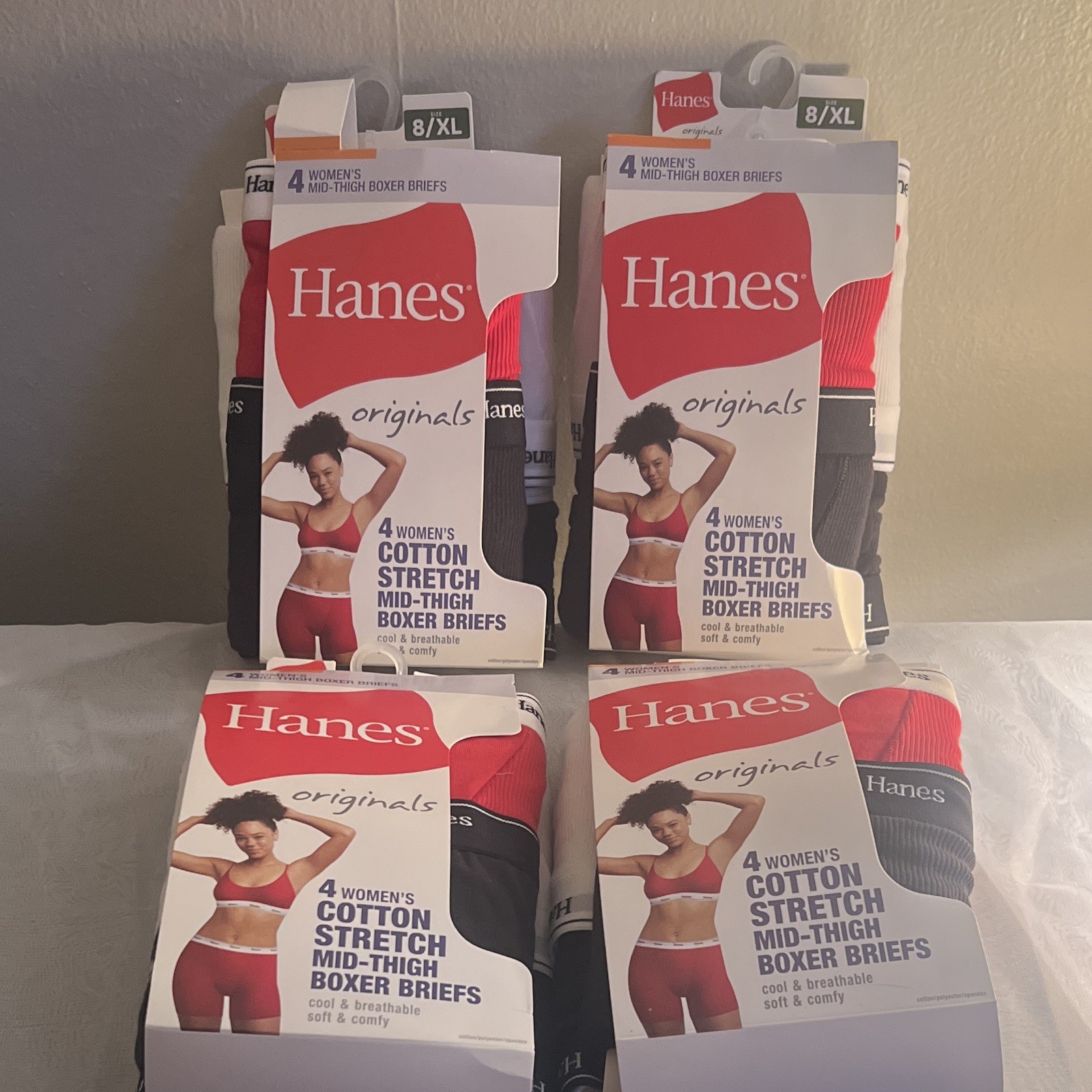 Hanes Originals Tagless Mid-Thigh Boxer Briefs 4 Pack XL Multi