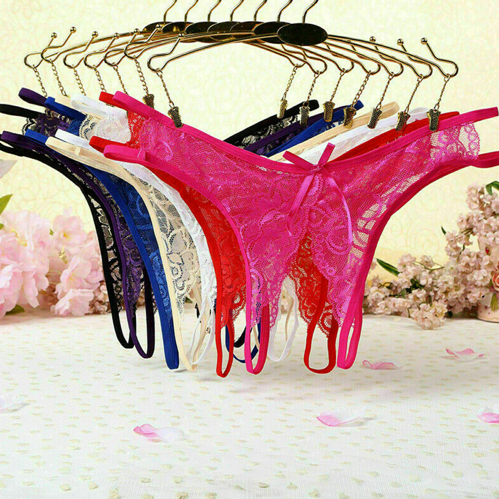 Women’s Lace Panties Crotchless Underwear Thongs Lingerie G-string Floral Briefs