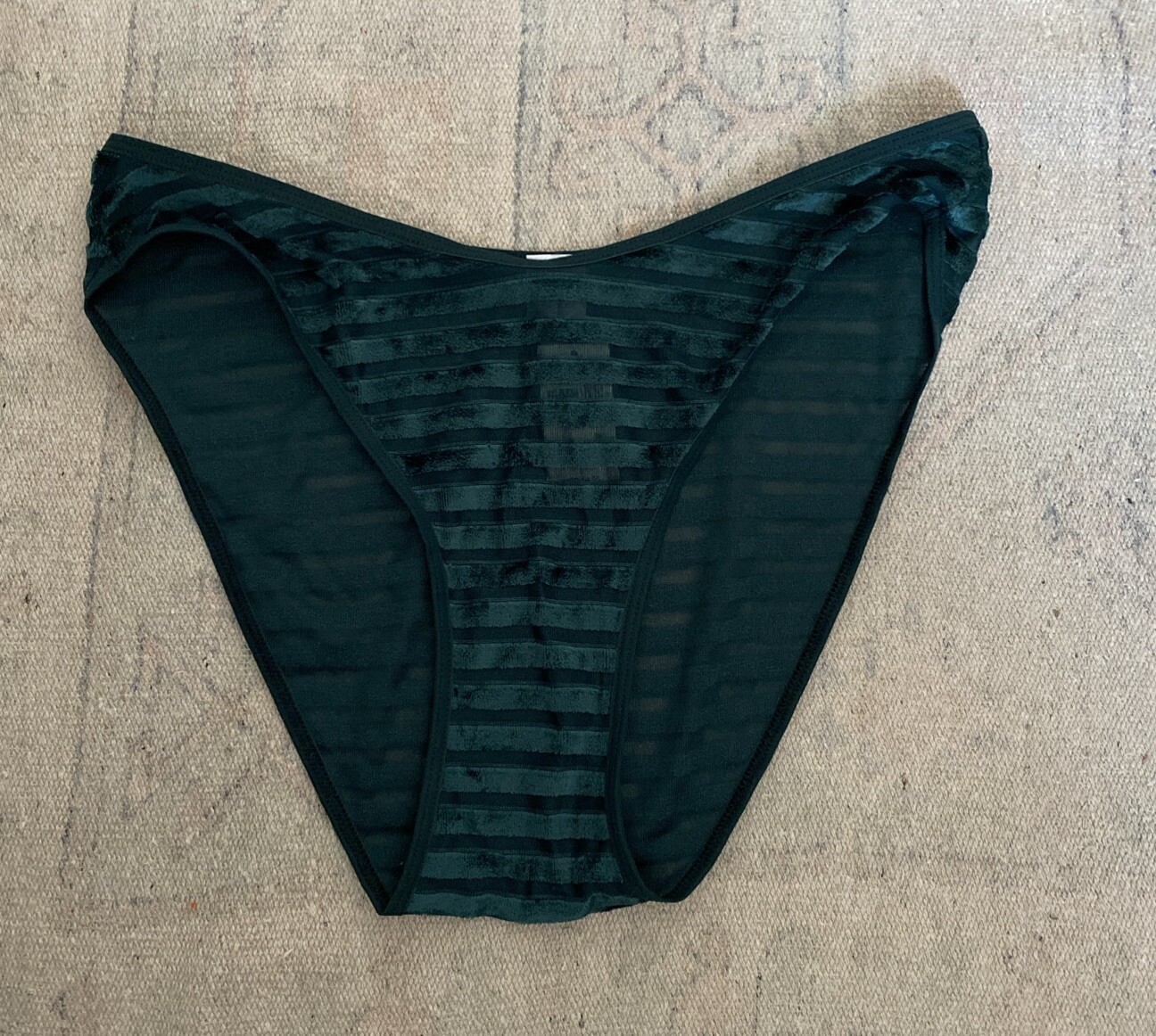 NWT AERIE High Cut Bikini Underwear Panty Green Velvet Stripe Sz Small